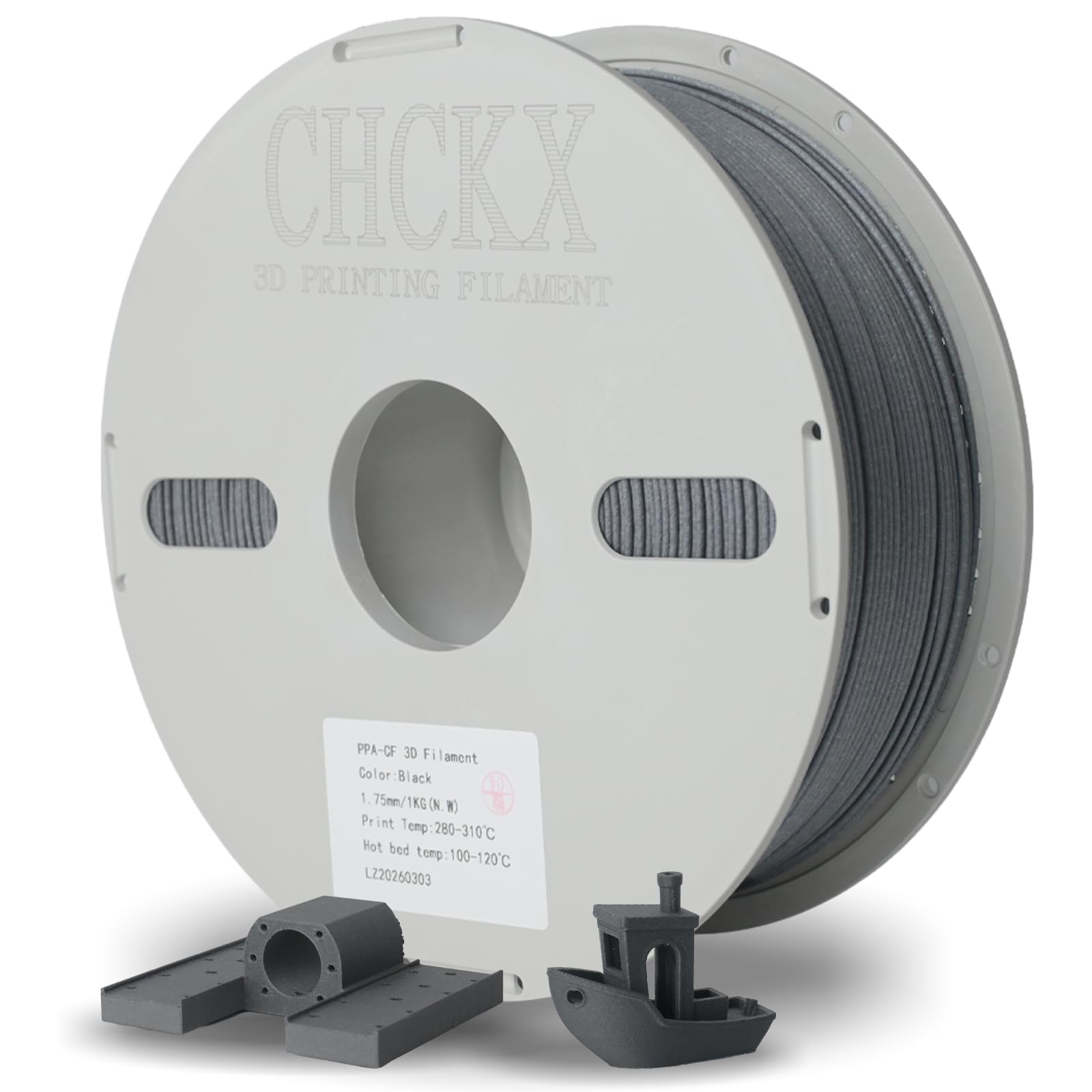 CHCKX PPA-CF 3D Printing Filament Matte Black 1KG 1.75mm High-Performance Nylon with 10% Carbon Fiber Superior Strength & Heat R