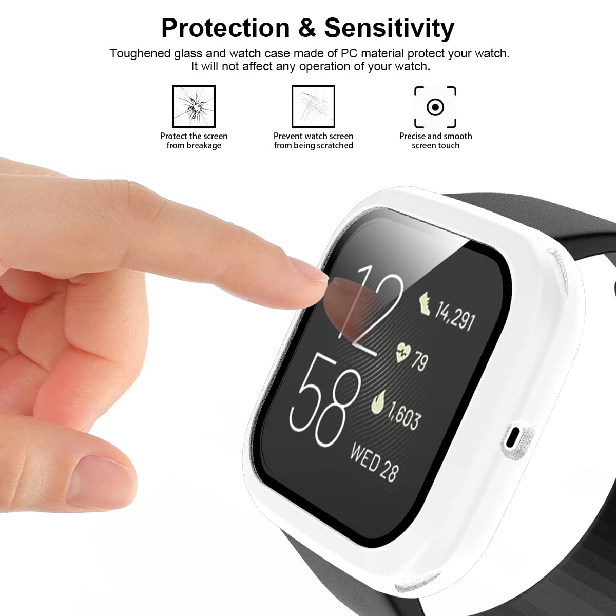 Rc-Z Screen Protector Case For Fitbit Versa 2, Hard Matte Pc Bumper Full Face Glass Protective Cover For Fitbit Versa 2 Smartwat