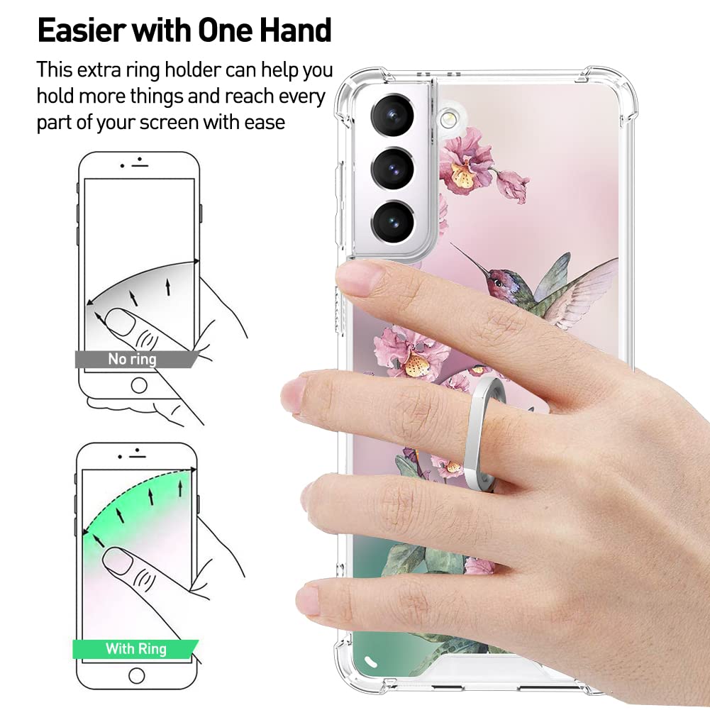 OOK Samsung Galaxy S21 Plus 5G Phone Case Flexible TPU Pink Hummingbird Shockproof Anti-Scratch Cover with Ring Kickstand
