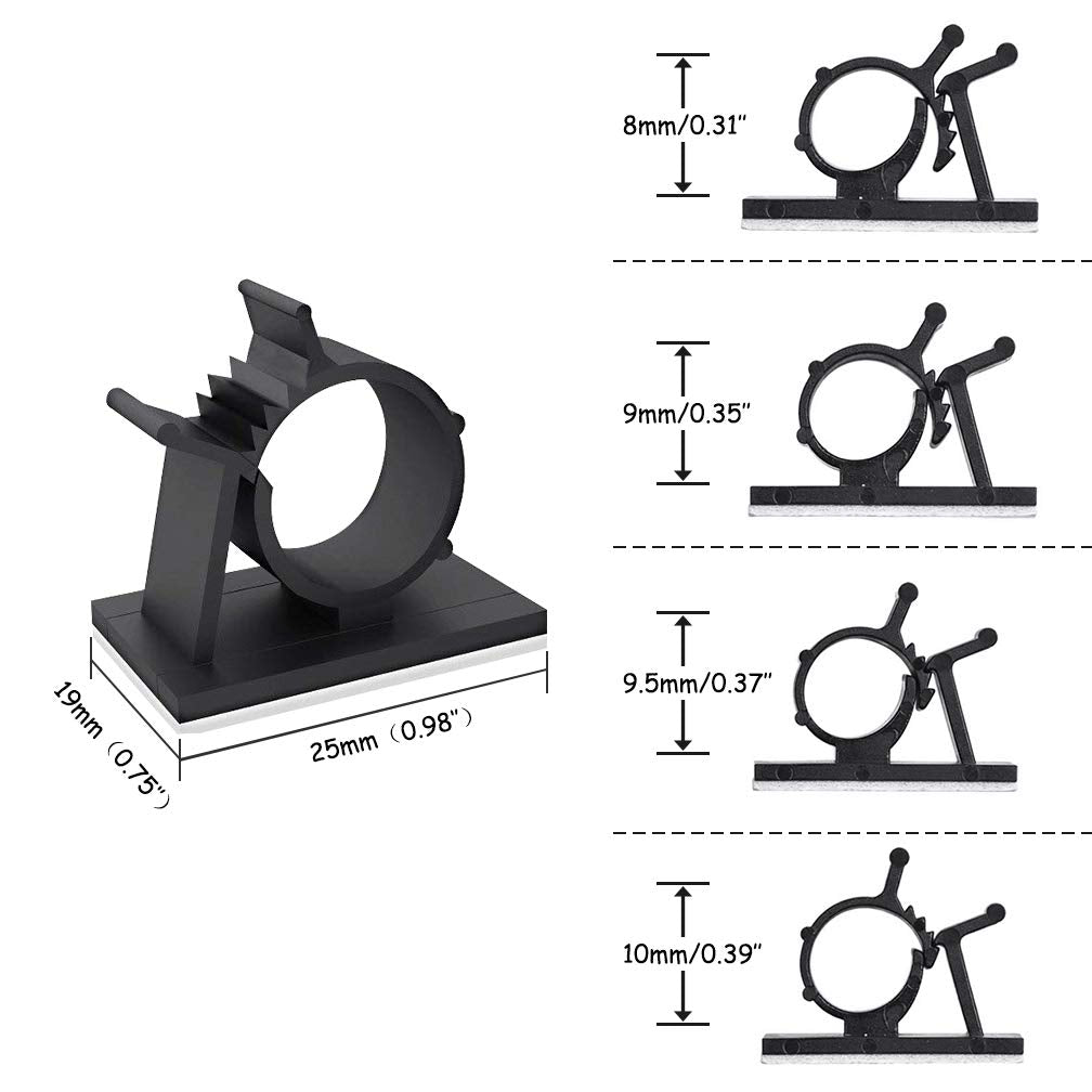 Viaky 30 Pcs Black Clips Self Adhesive Backed Nylon Wire Adjustable Cable Clips Adhesive Cable Management Drop Wire Holder