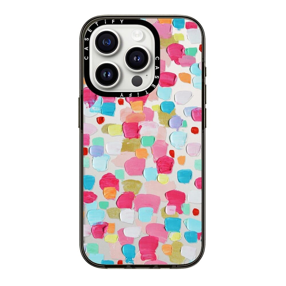 Casetify Compact Iphone 15 Pro Case [2X Military Grade Drop Tested / 4Ft Drop Protection]   Magenta Confetti   Clear Black