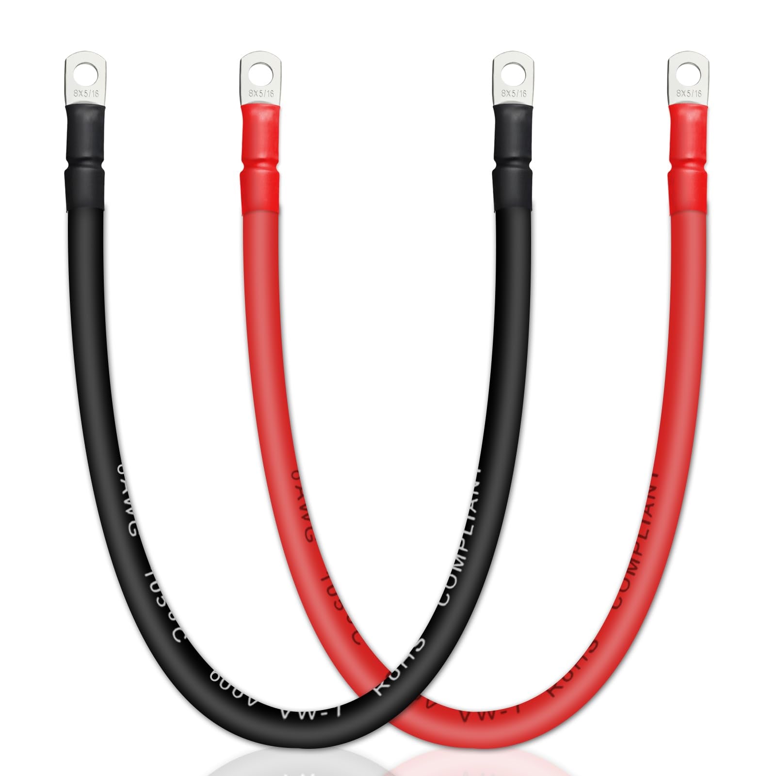 Zonbang 8 Awg Battery Cable With 5/16 Inch Terminals, Copper Battery Inverter Cables For Car Rv Automotive Solar, 1Ft(2 Pack)