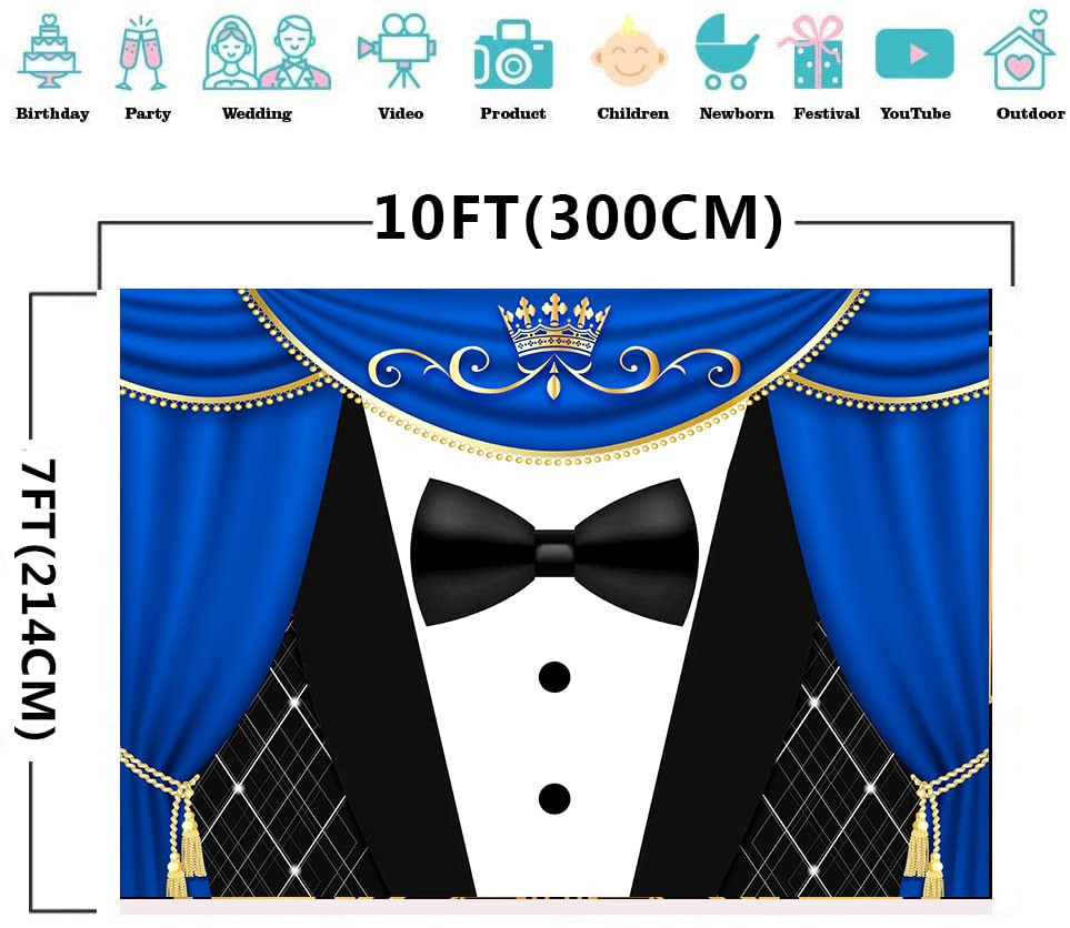 Meetsioy Black Tuxedo Backdrop For Father'S Day Decorations Crown Gentleman Photo Background Blue Curtain Studio Prop Banner Gen
