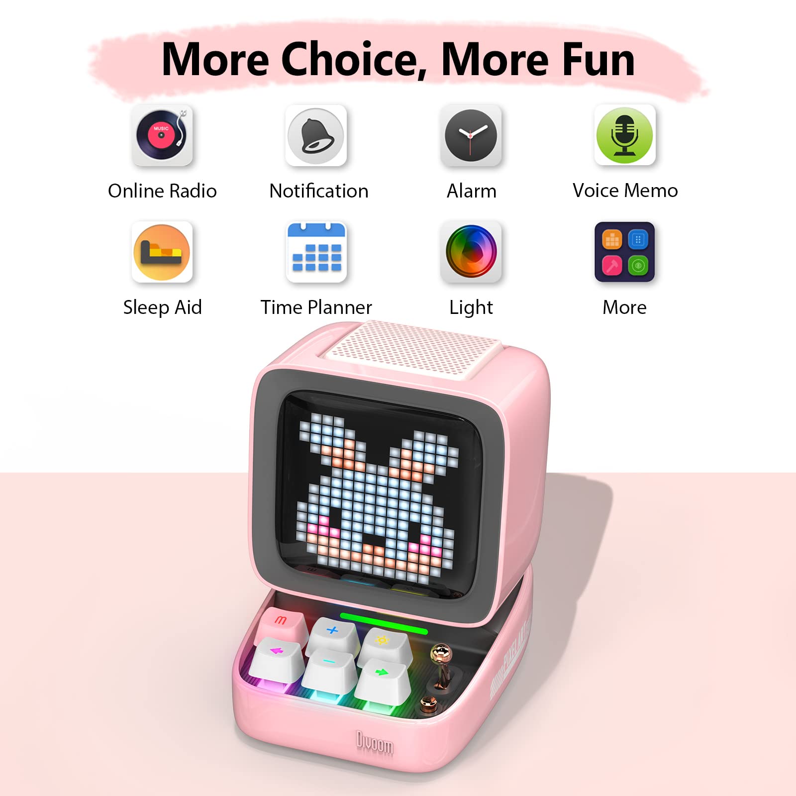 Divoom Ditoo Retro Pixel Art Game Bluetooth Speaker With 16X16 Led App Controlled Front Screen (Pink)