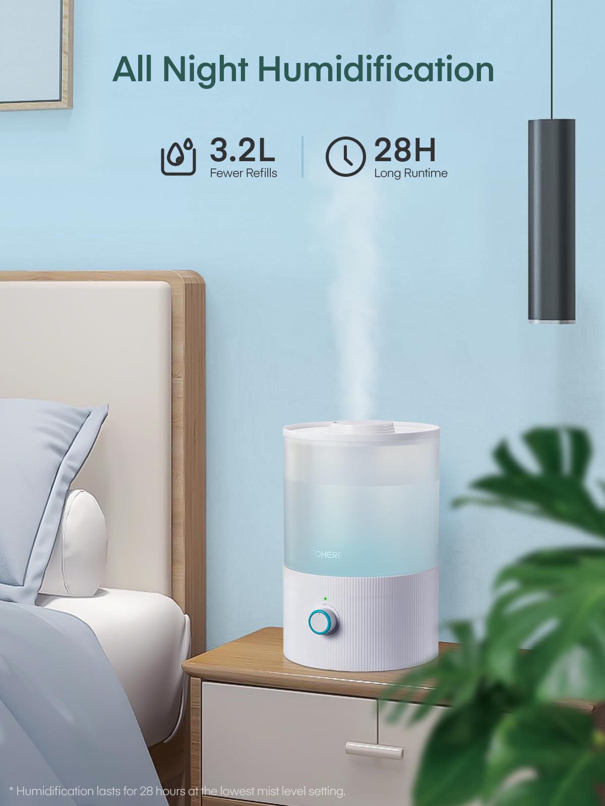 Fohere Humidifiers For Bedroom, 3.2L Top Fill Cool Mist Ultrasonic Humidifier For Baby Rooms And Plants, 2 In 1 Essential Oil Di