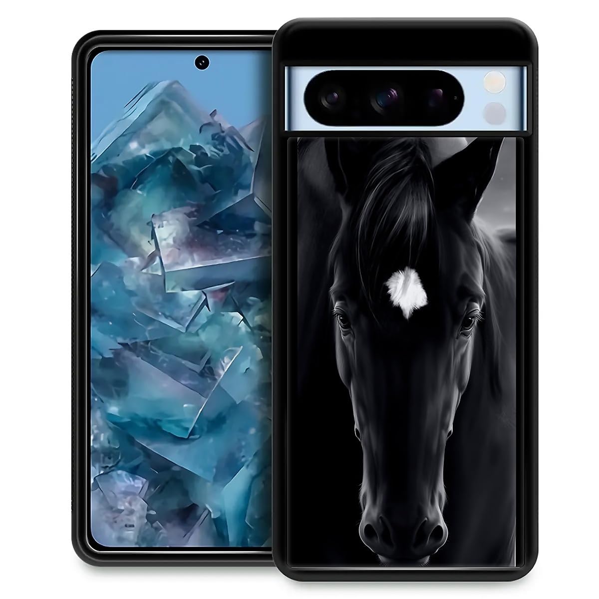 Fkbrcl4U For Google Pixel 8 Pro Case, Cool Black Horse Face Pattern Graphic Design Girl Boy Soft Silicone Hard Acrylic Shock Pro