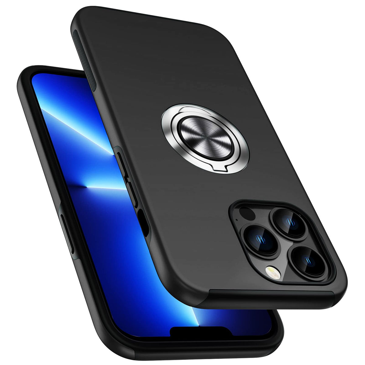 Pelepues Shockproof Case For Iphone 13 Pro 6.1'', [Embedded Finger Ring] Military Grade Phone Case Cover With Reinforced Metal S