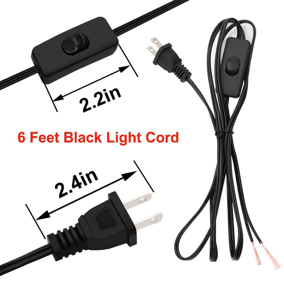 Smseace 2 Piece 6 Feet Black Light Cord, Lamp Power Cord With On/Off Switch Button And Plug, There Is Only One Plug And Need To