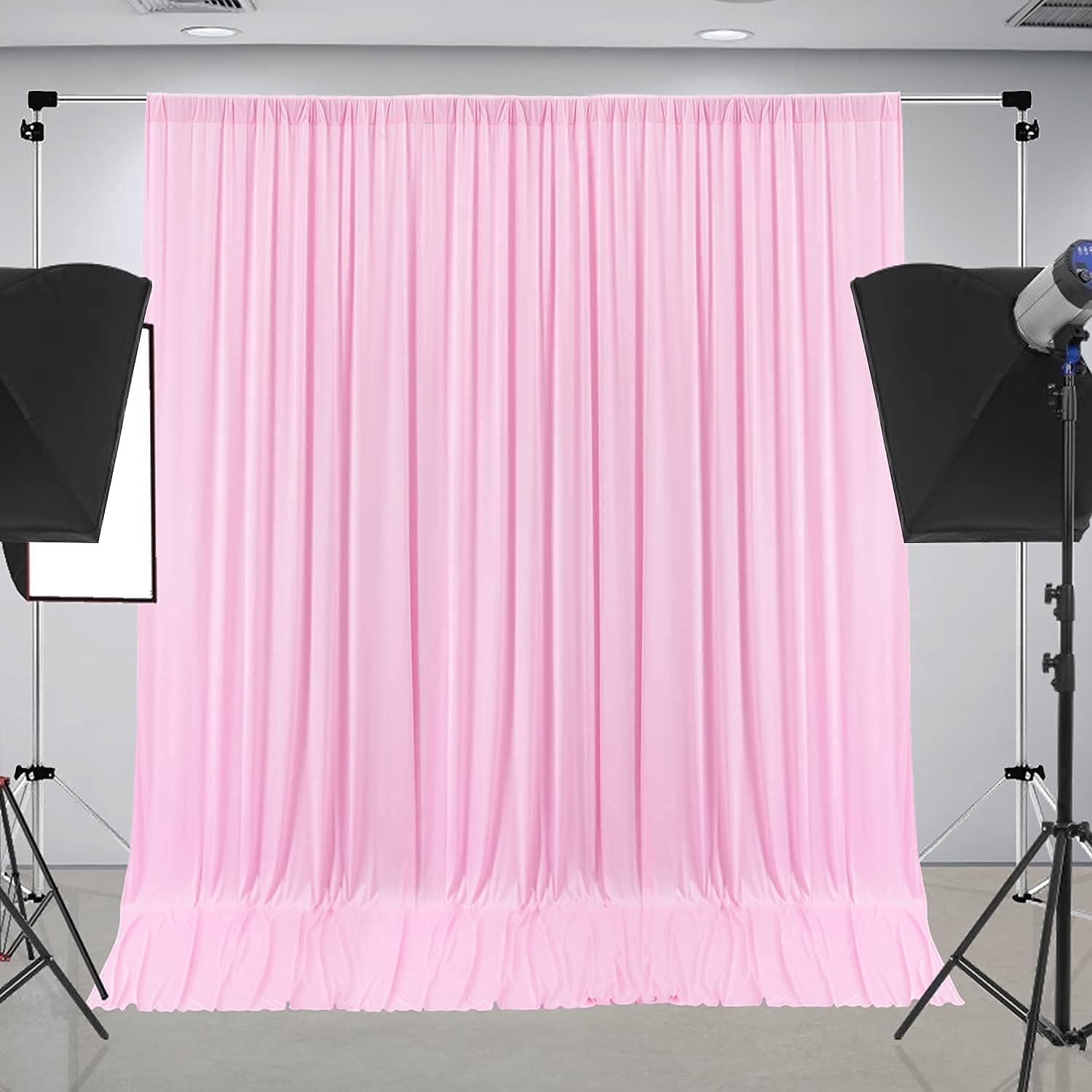 10 Ft X 10 Ft Wrinkle Free Pink Backdrop Curtain Panels, Polyester Photography Backdrop Drapes, Wedding Party Home Decoration Su