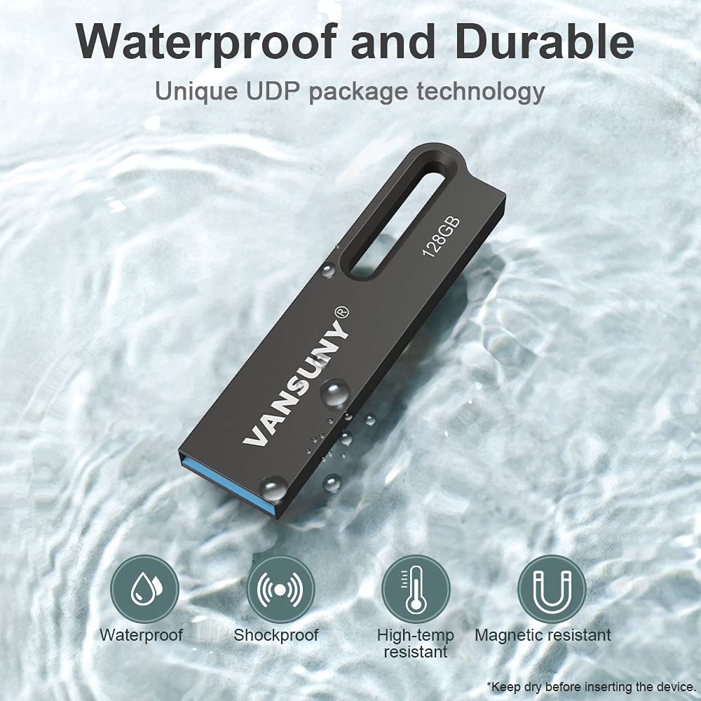 Vansuny 128Gb Flash Drive Metal Waterproof Usb Drive Usb 3.0 Ultra High Speed Memory Stick, Portable Thumb Drive For Pc/Tablets/Mac/Laptop