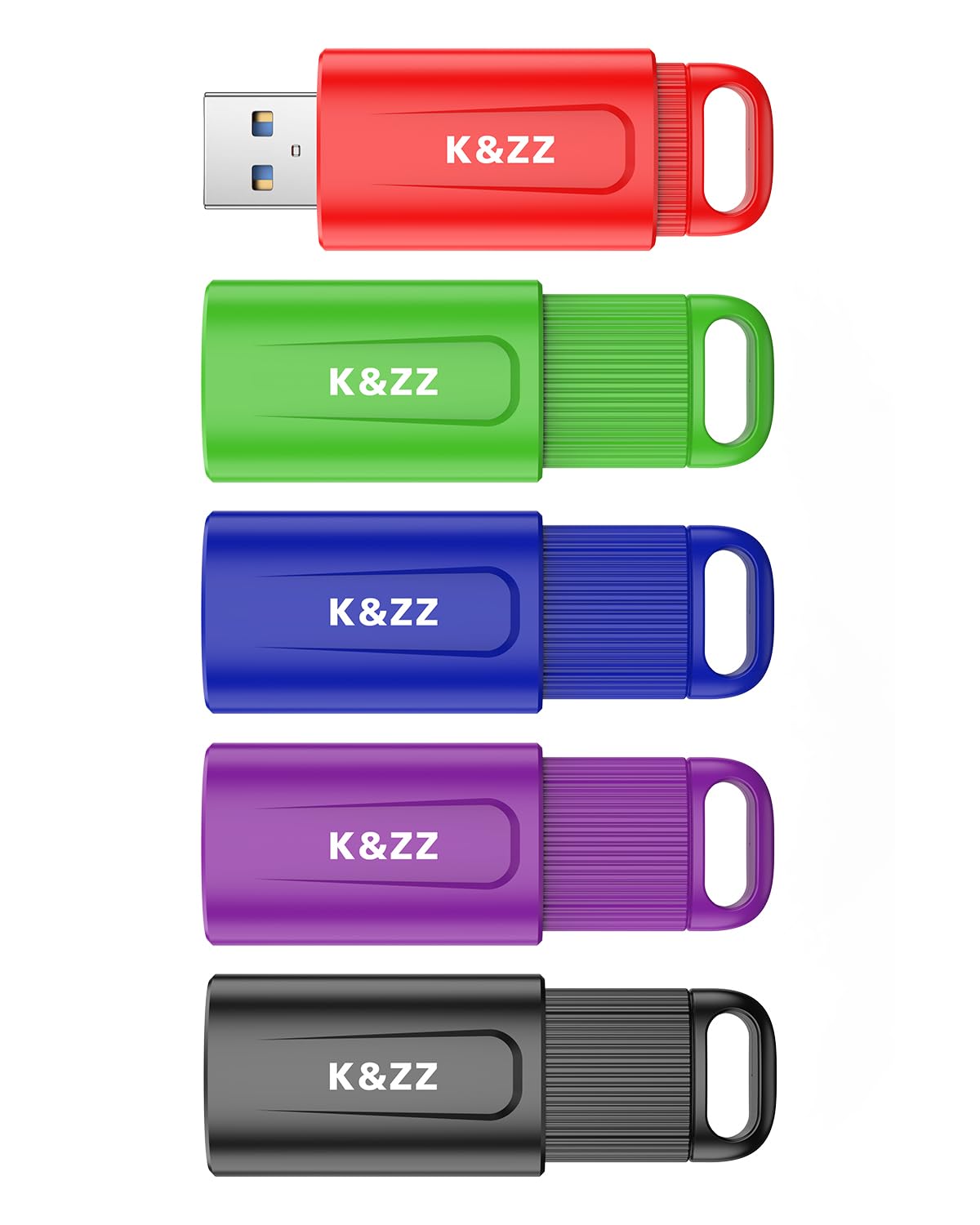 K&Zz 64Gb Flash Drive 5 Pack Usb Flash Drives 64 Gb Thumb Drive Retractable Usb 3.0 Drive Memory Stick Jump Drives Multipack 64G 3.0 (5 Colors: Black Red Blue Green Purple)