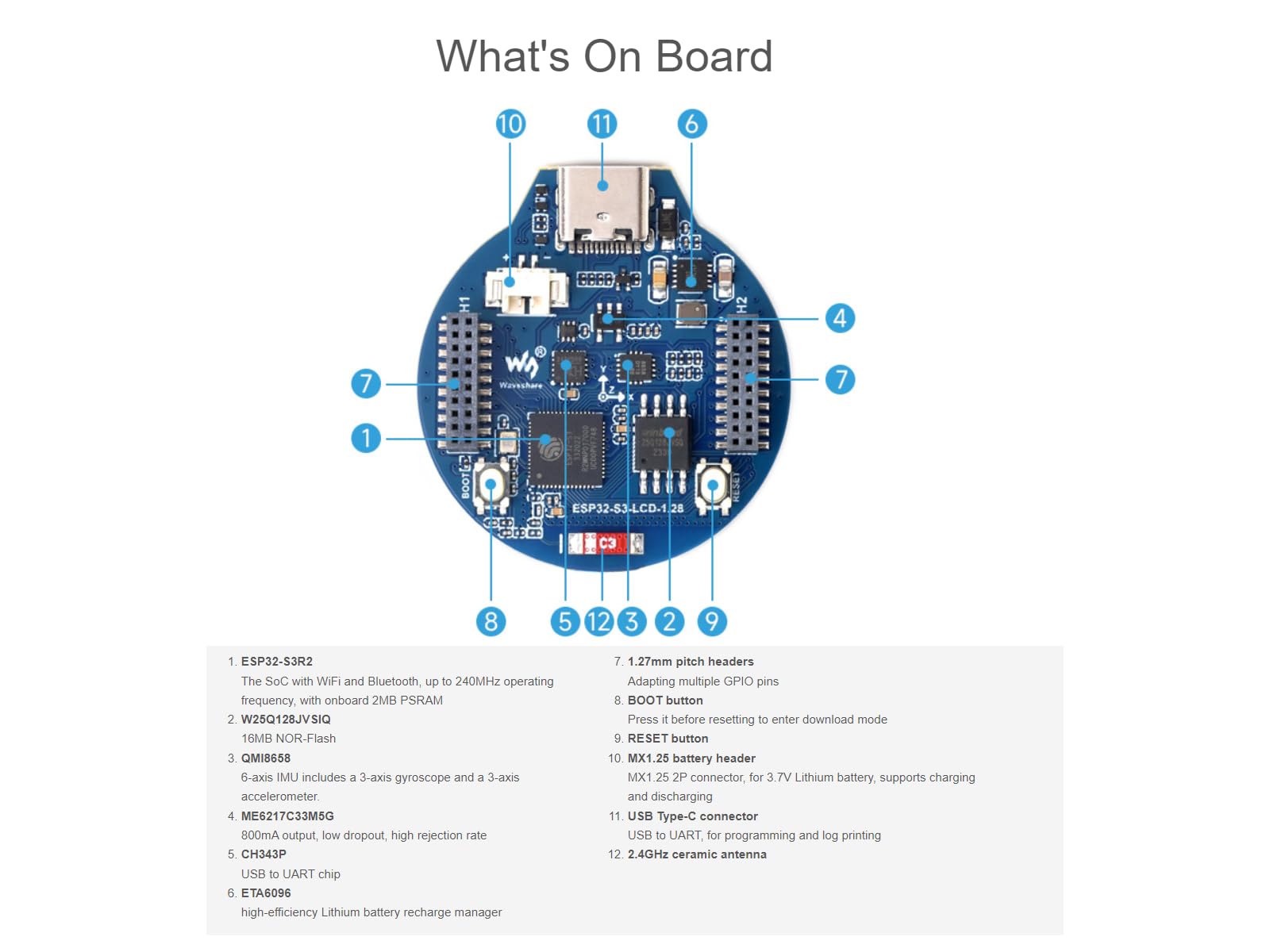 Waveshare Esp32-S3 Development Board Onboard 1.28Inch Round Lcd Display,32-Bit Lx7 Dual-Core Processor,Support 2.4 Ghz Wi-Fi And