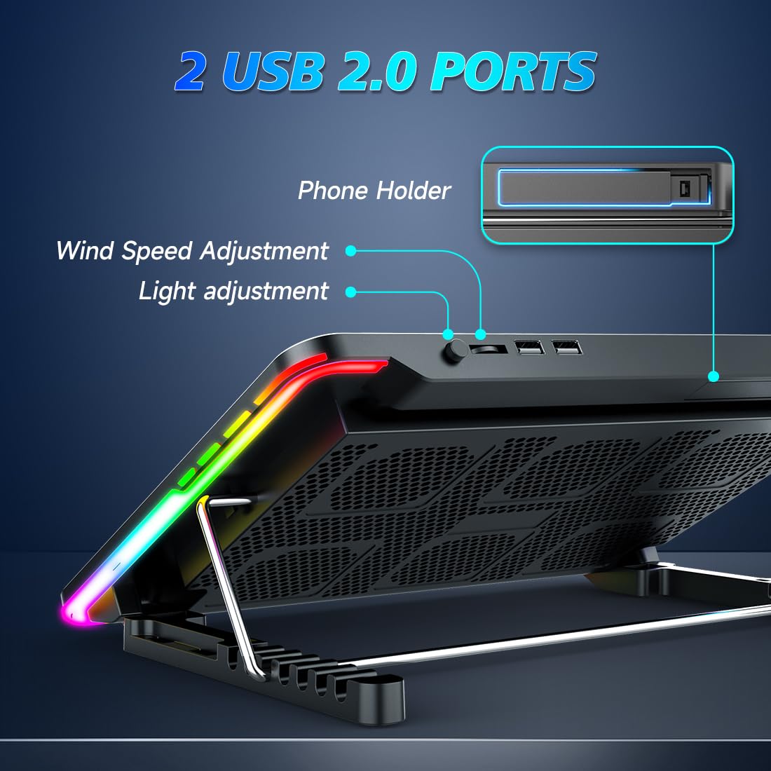 Liangstar Laptop Cooling Pad, Laptop Cooler Gaming 5 Quiet Fans With Large Metal Plate For 12 17.3 Inch Fan Stable Stand, 4 Mode