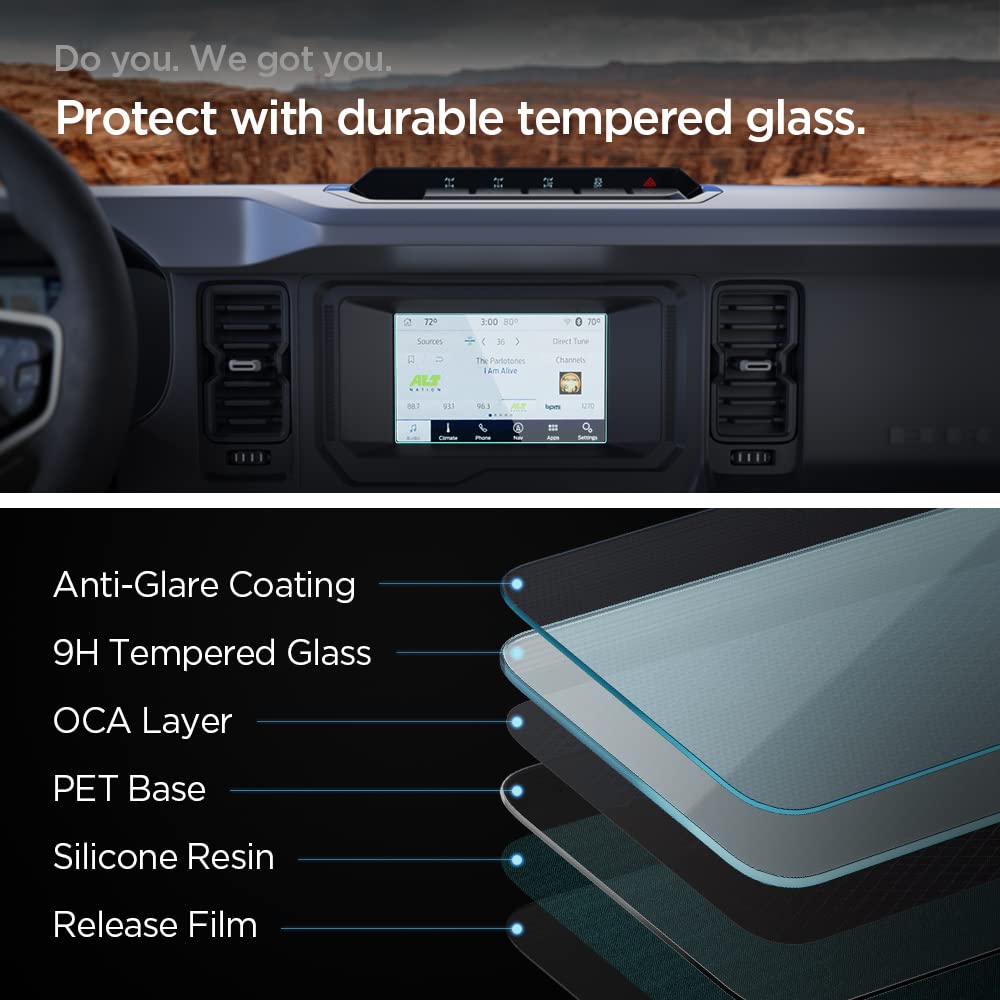 Spigen Tempered Glass Screen Protector [Glastr Slim] Designed For Ford Bronco (2021/2022/2023) 8 Inch Dashboard Touchscreen   Matte/Anti Finger Print