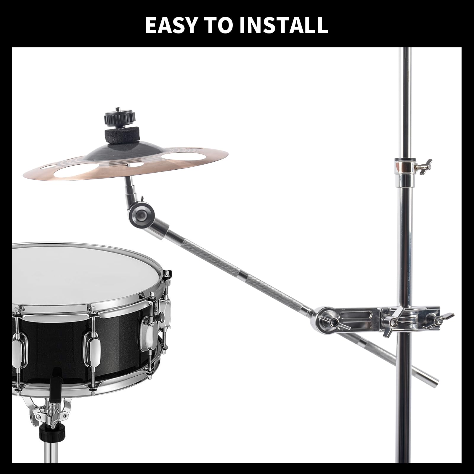 Seteol Cymbal Boom Arm Holder With Clamp, L-Arm Rod With Bracket Holder Extension Arm Attachment, Cymbal Stand Mount For Drum Ha