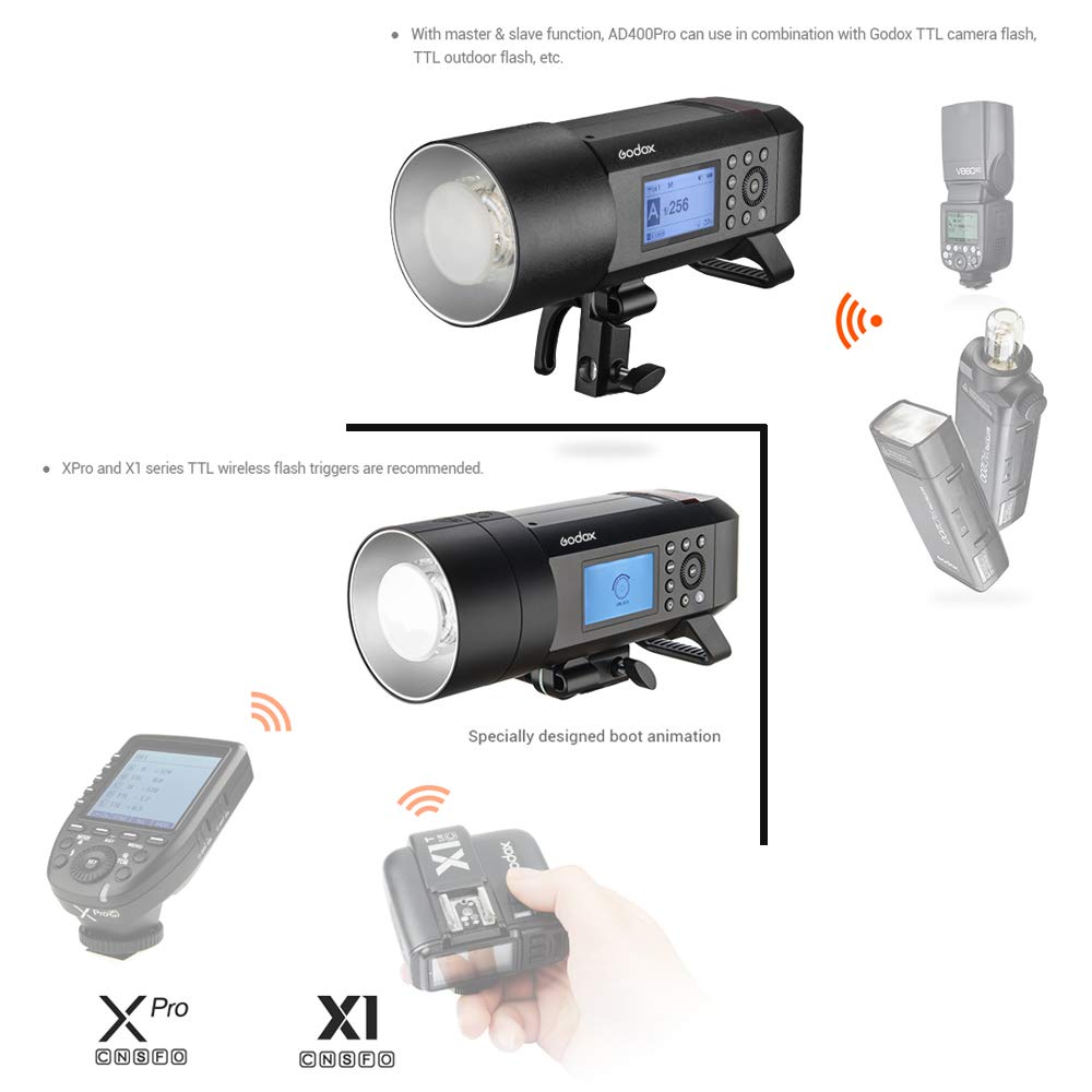 Godox Witsro Ad400Pro All In One Outdoor Flash Light Speedlite Ttl Auto Flash Gn72 1/8000S Hss 2.4G Wireless X System Built In L