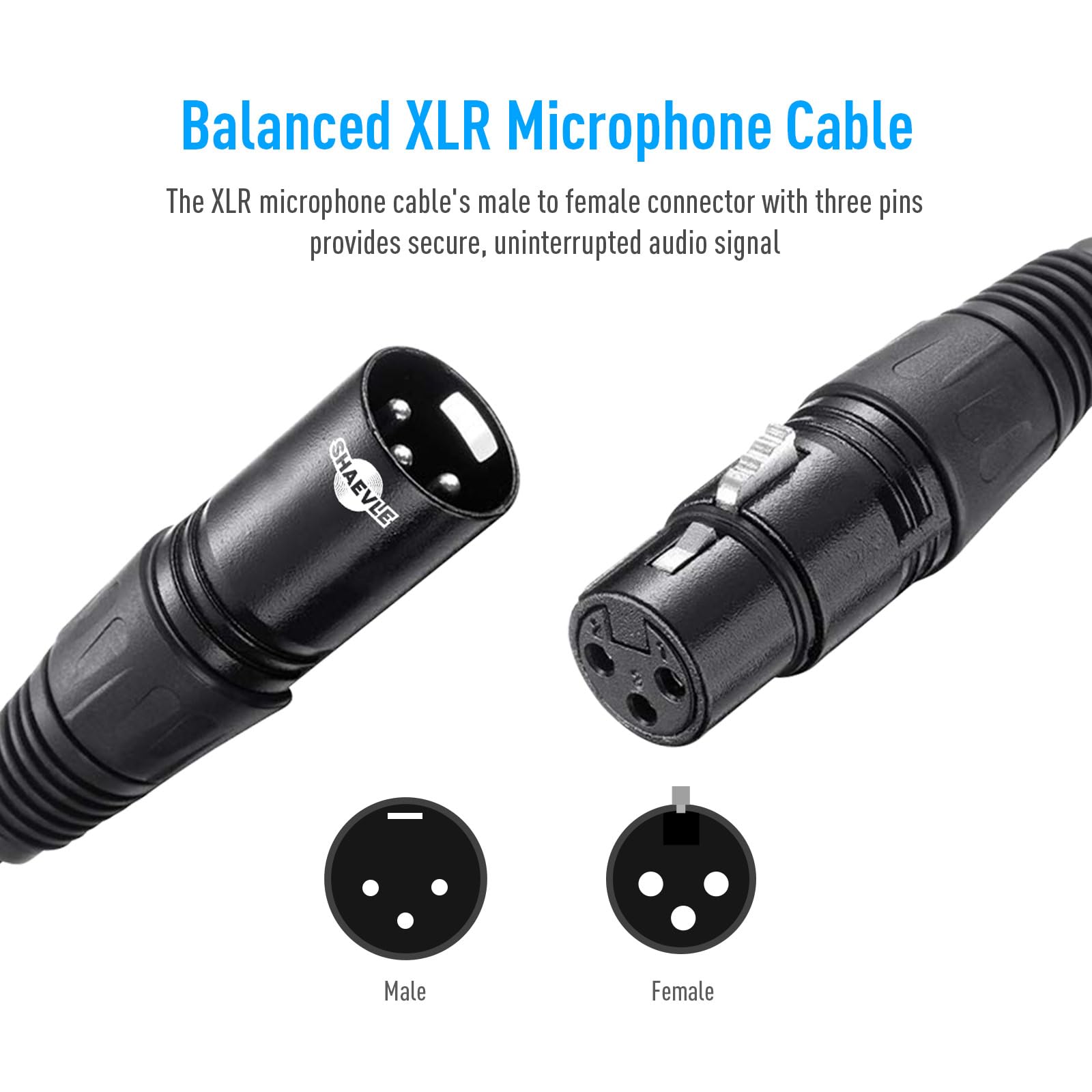 Shaevle Xlr Microphone Cable 2 Pack 10 Feet/3M Male To Female 3 Pin Nylon Braided For Studio Recording And Live Production, Blac