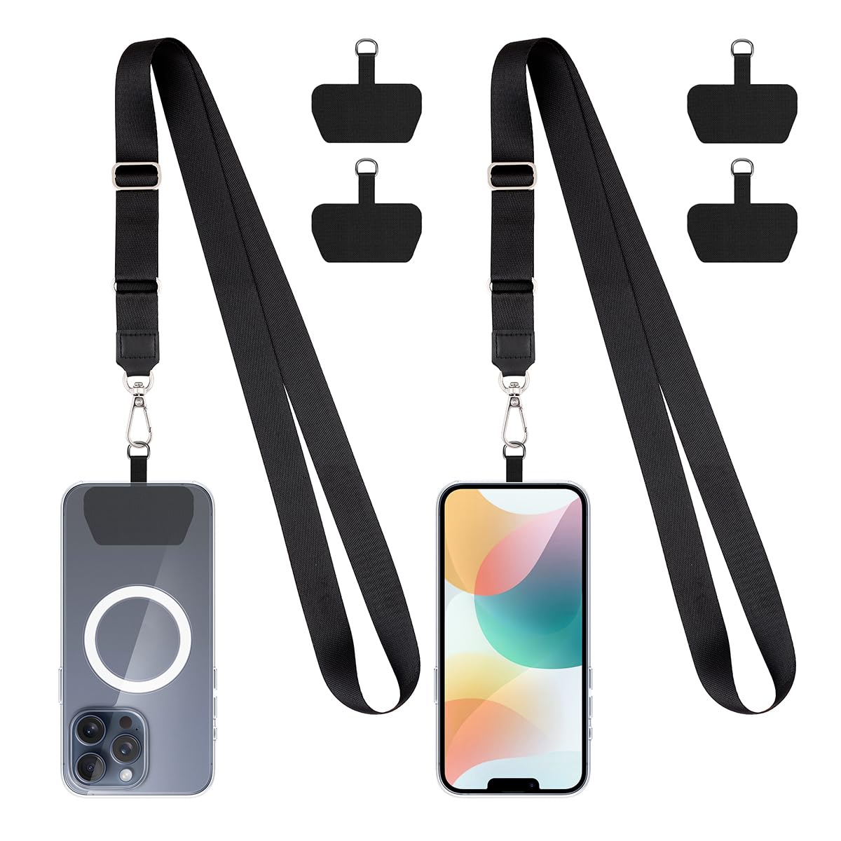 COOKOOKY Phone Lanyard and Phone Tether Tab Patches,Universal Phone Case Patch Strap Compatible with Most Phone Cases (2, Black)