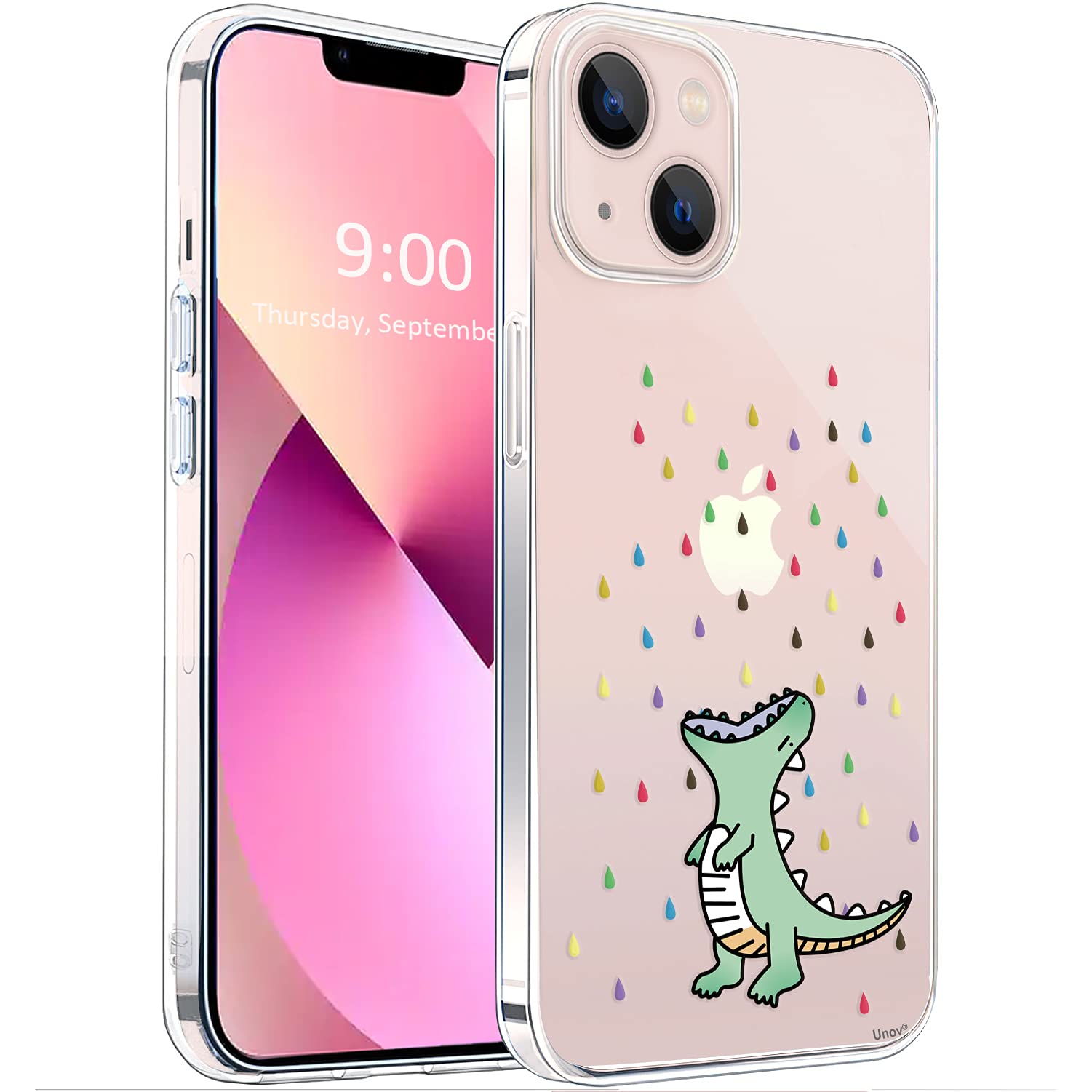 Unov Case Compatible With Iphone 13 Case Clear With Design Embossed Pattern Soft Tpu Bumper Slim Protective 6.1 Inch (Rainbow Di