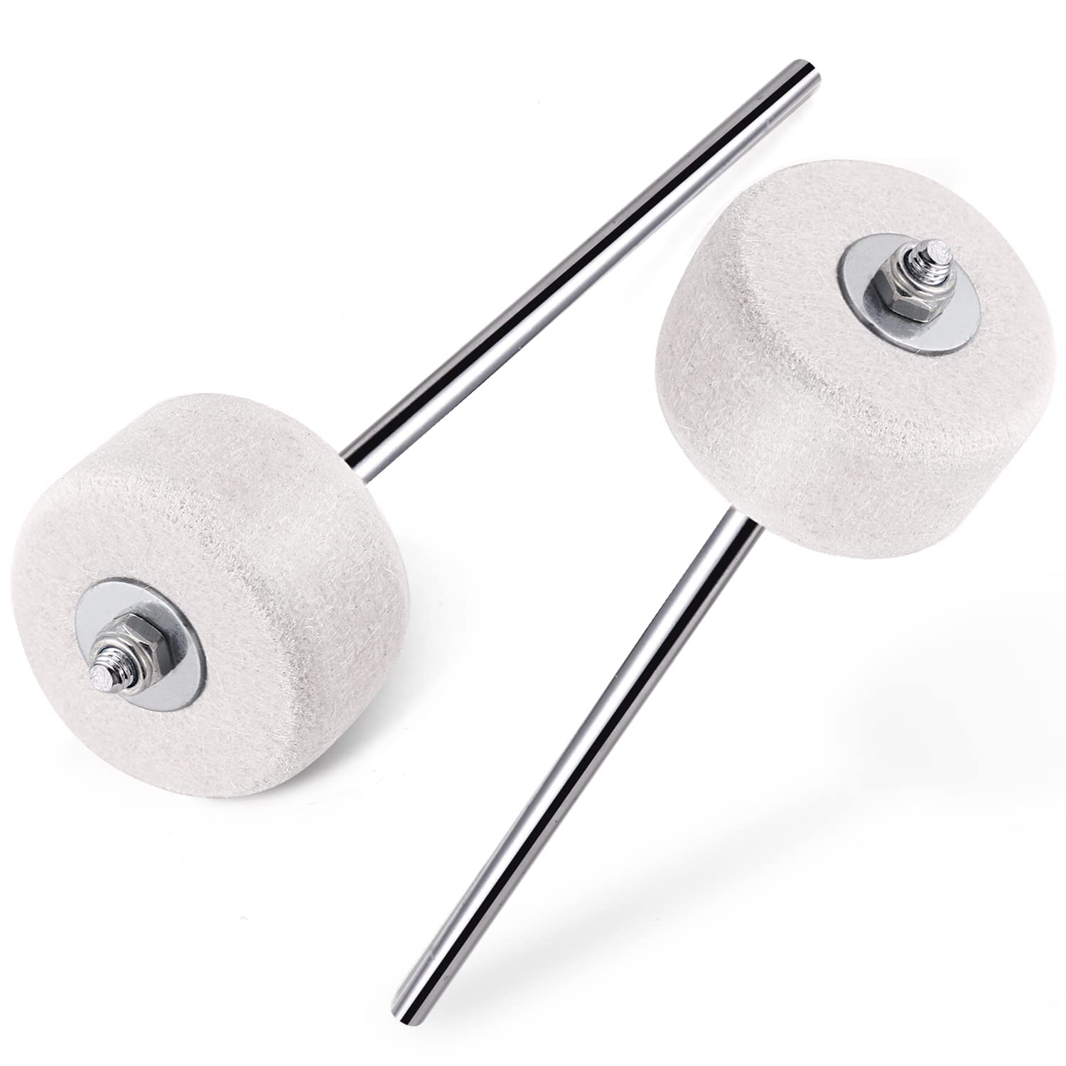 Facmogu 2Pcs Classic Felt Beater, White Felt Bass Drum Beater For Performance Convenient Drummer Replacement, Large Felt Beater For Drum Percussion Instrument Accessories Upgrade