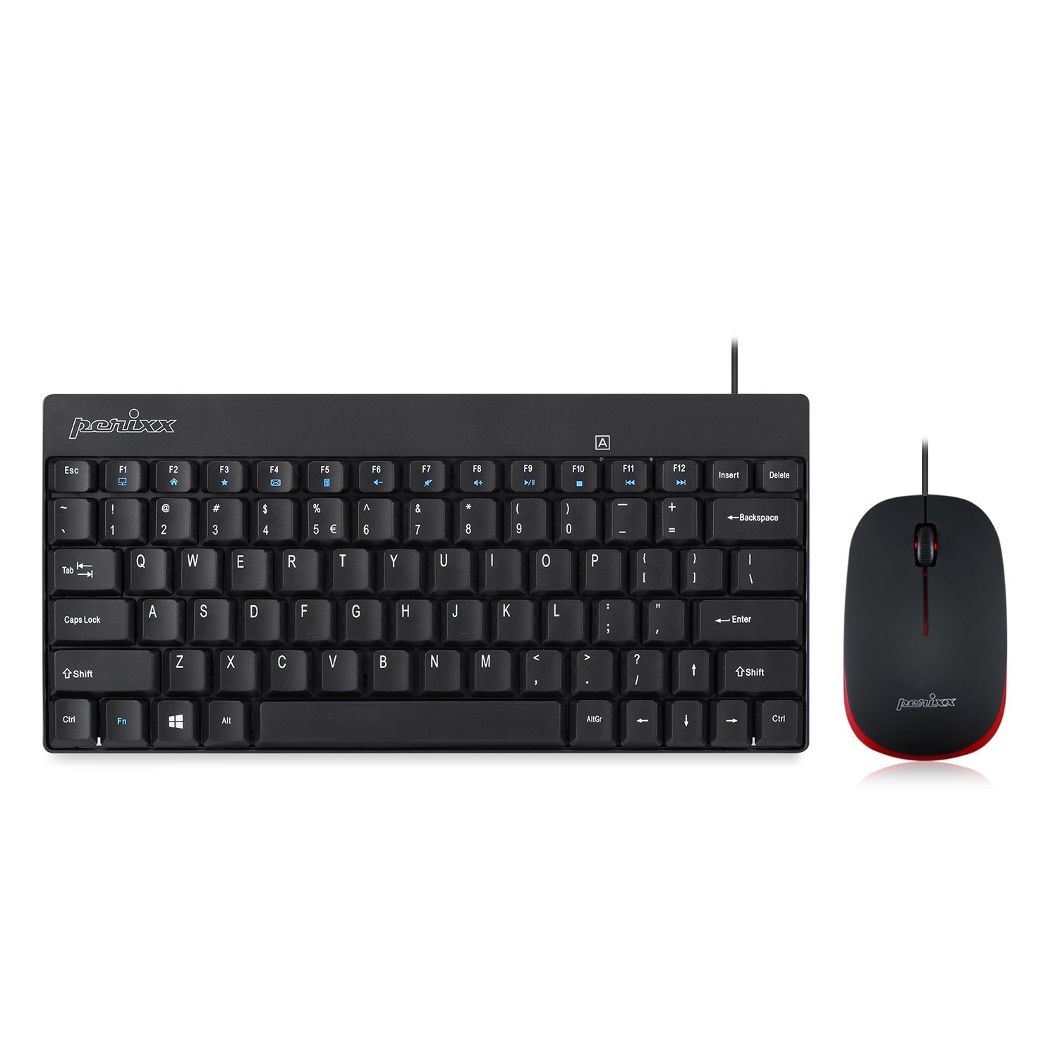Perixx Periduo 212 Wired Mini Keyboard And Mouse Set, Usb Connection, Black, Us English Layout
