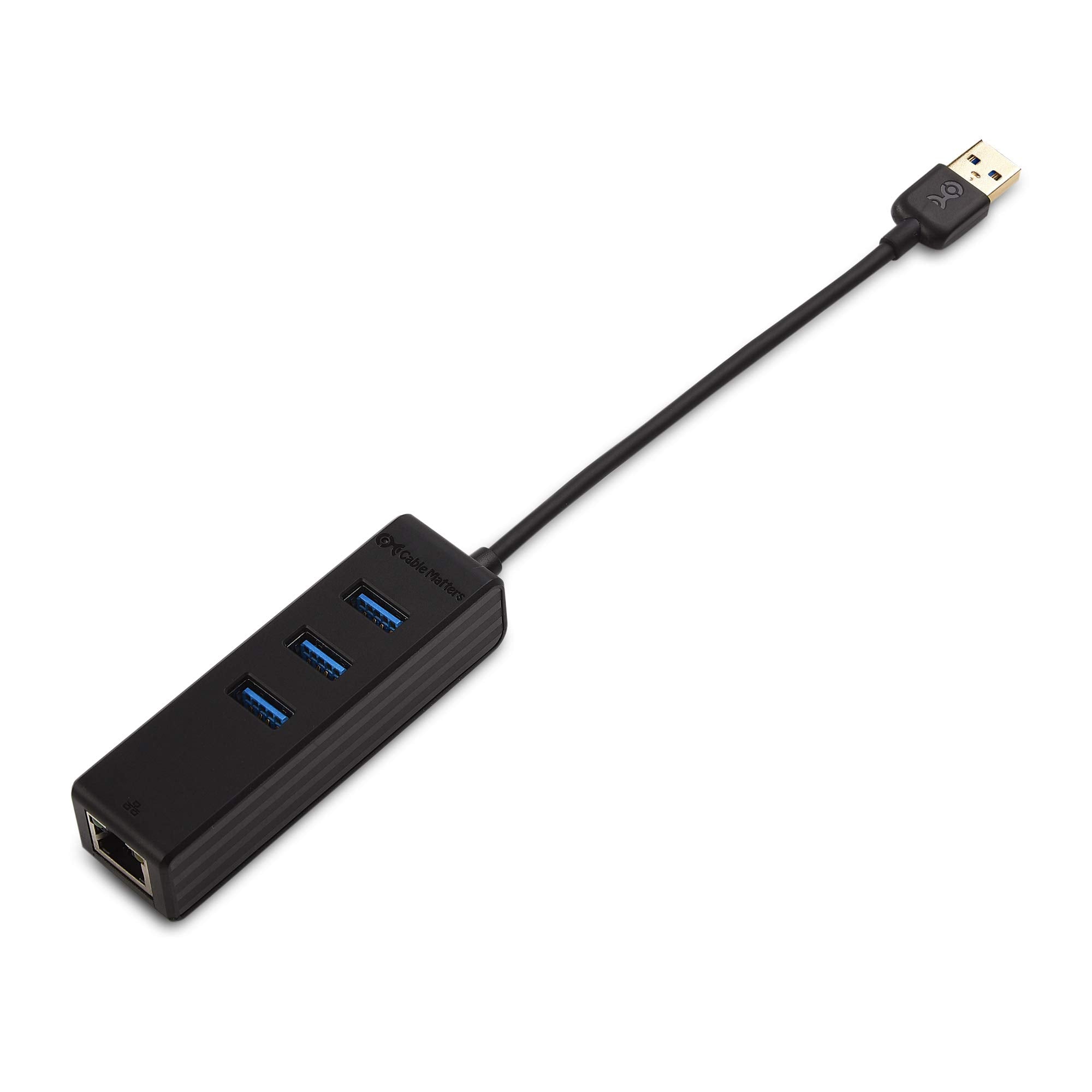 Cable Matters 4 in 1 USB Hub with Ethernet, Support Gigabit Ethernet (USB 3.0 Hub Ethernet, USB to Ethernet Adapter, Gigabit Ethernet USB Hub, USB Ethernet Hub) with 10/100/1000Mbps Network in Black