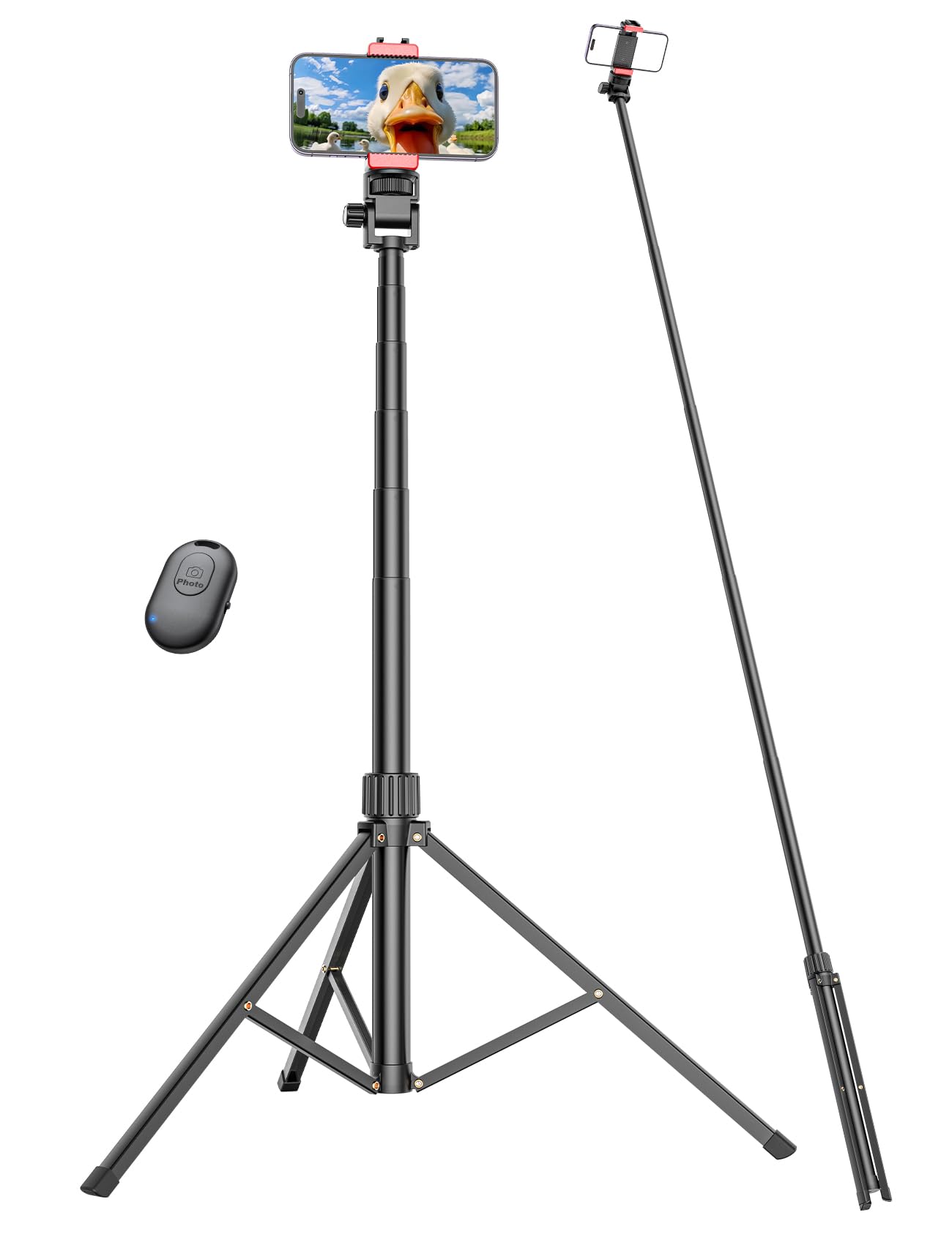 Pnitri 71 Phone Tripod Stand, Extendable Reinforced Aluminum Phone Stand with Wireless Remote, Stable Cellphone Tripod (210cm-