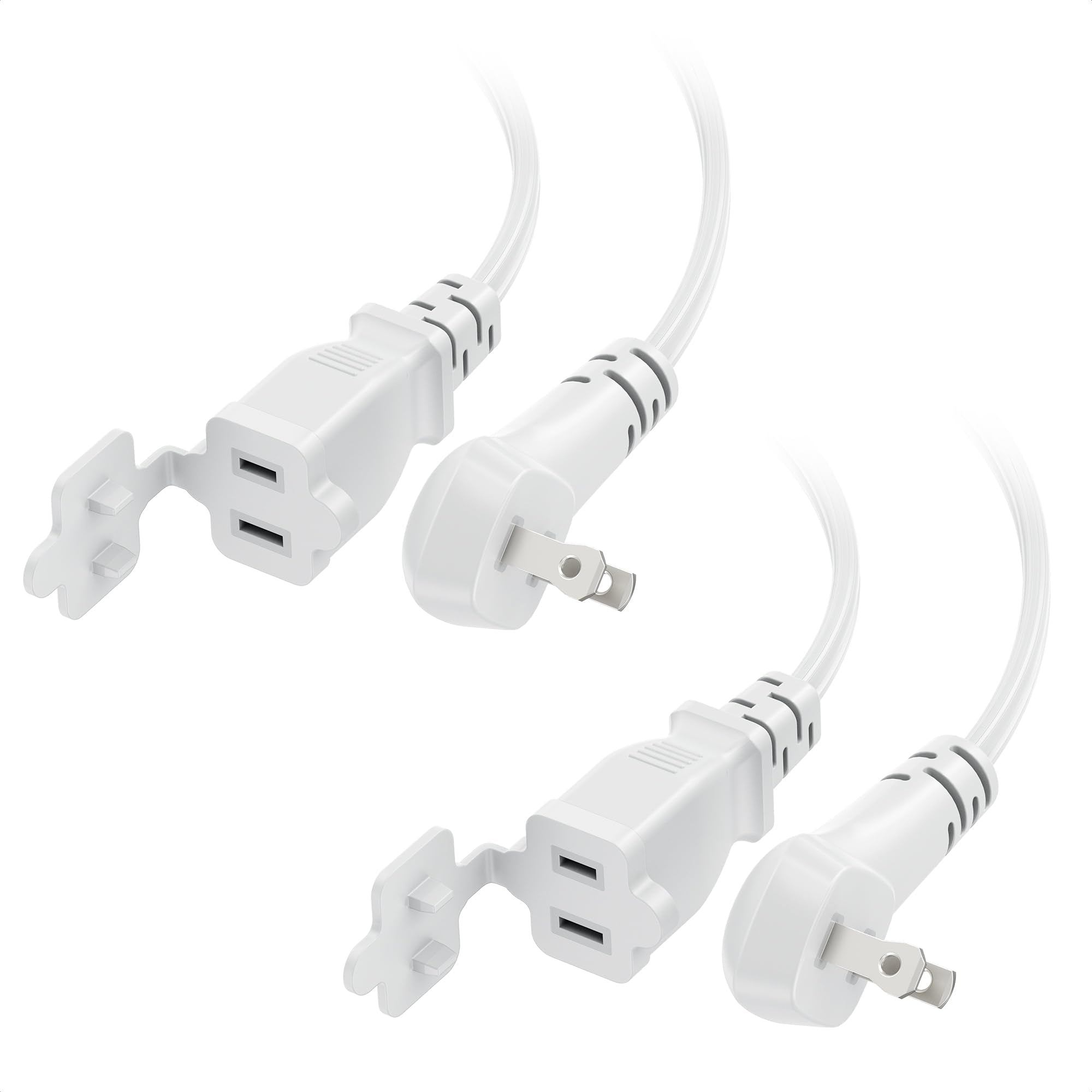 [Etl Listed] Cable Matters 2 Pack 13A, 2 Prong Extension Cord 3Ft In White With Flat, Low Profile Plug, 16 Awg, 1625W, Extension