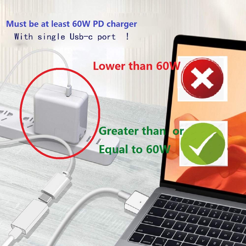 Tpenod USB-C to Magnetic 2 T-Tip Charging Cable Converter for MacBook Pro Air After Late 2012 White 10.6 inch
