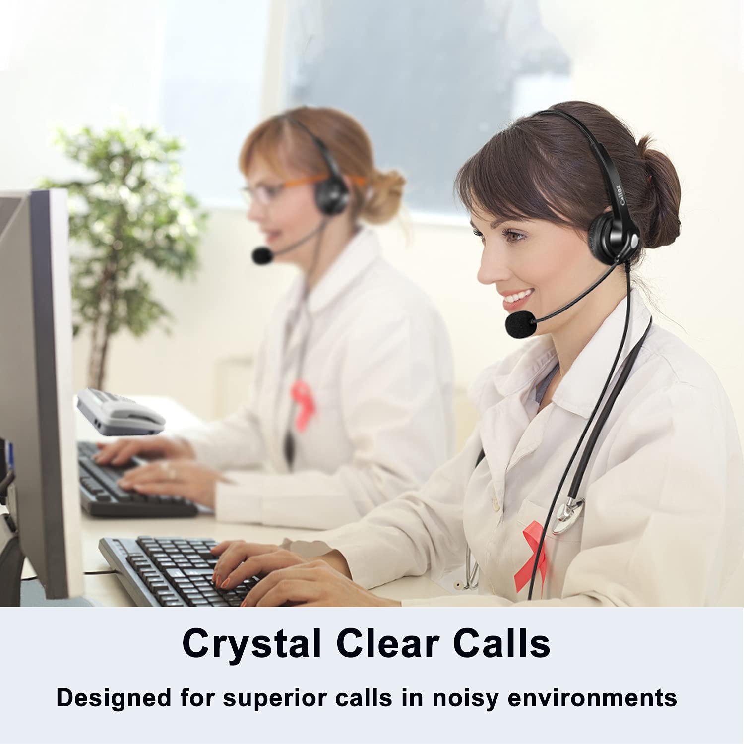 Phone Headset Rj9 With Noise Cancelling Microphone And Volume Control, Callez Telephone Headset Compatible With Polycom Vvx310 Vvx410 Vvx411 Plantronics S12 Avaya 1416 5410 Mitel 5320E Shoretel 230