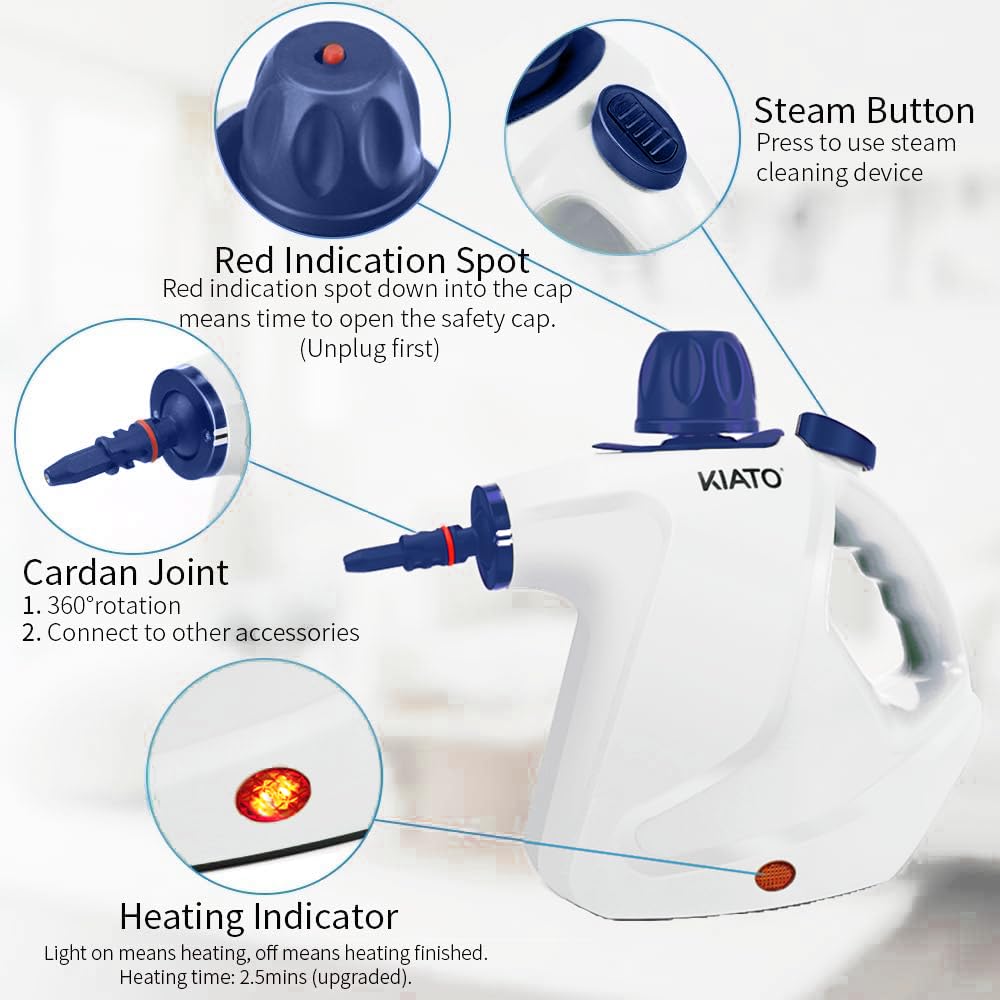 Kiato Handheld Steam Cleaner, 10-in-1 Upholstery & Surface Cleaner, White, Model EM-303