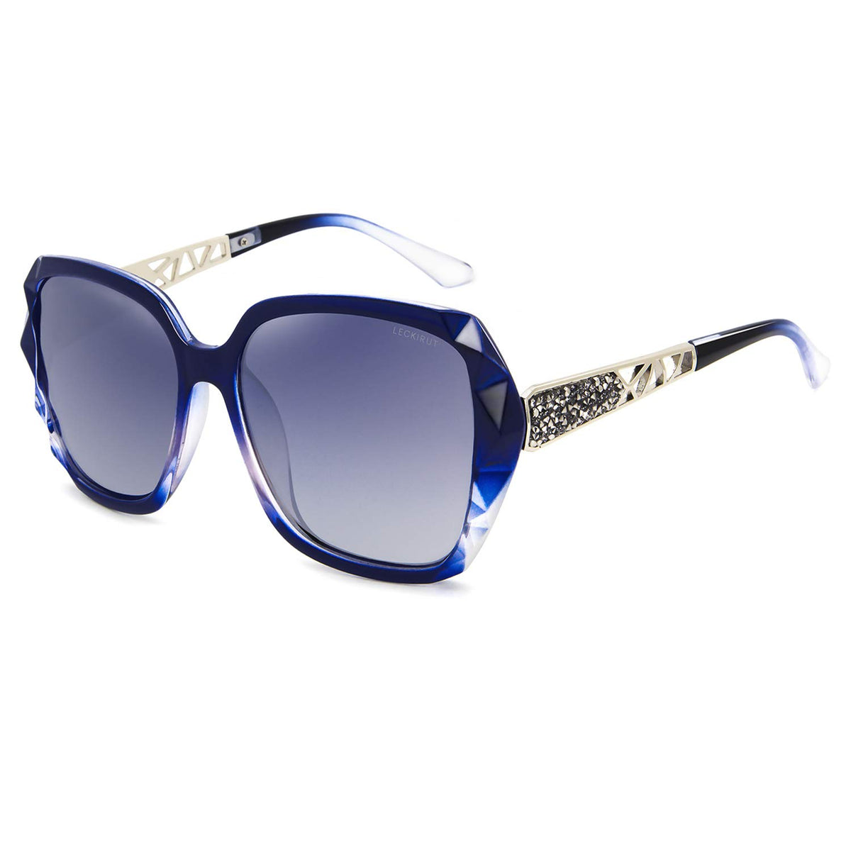 Leckirut Oversized Sunglasses For Women Polarized Uv Protection Classic Fashion Ladies Shades Blue Frame Gray Lens