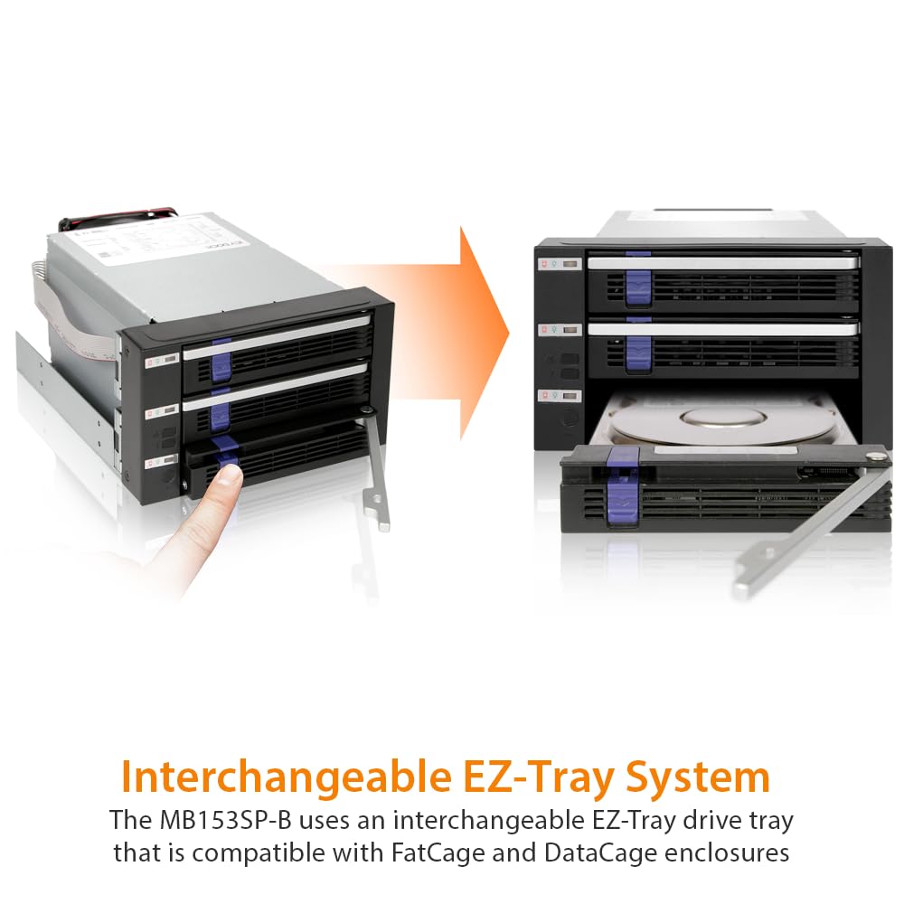 ICY DOCK 3 Bay 2.5�/ 3.5in SATA/SAS Hard Drive SSD Hot Swap Backplane Enclosure in 2X 5.25 Bay | FatCage MB153SP B