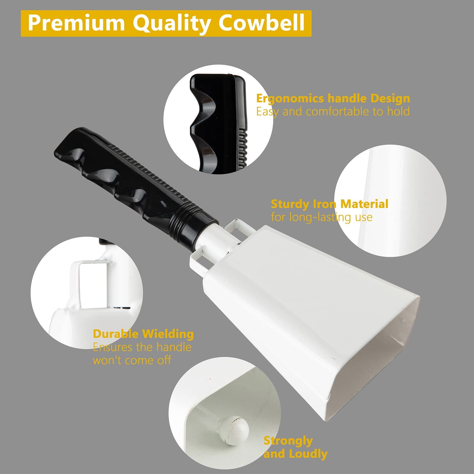 Cowbells 2Pcs,Steel Cow Bell 8 Inch With Handle,Cheering Hand Bell For Sports Events,Football Games,Party,Farm,Hand Chimes Percu