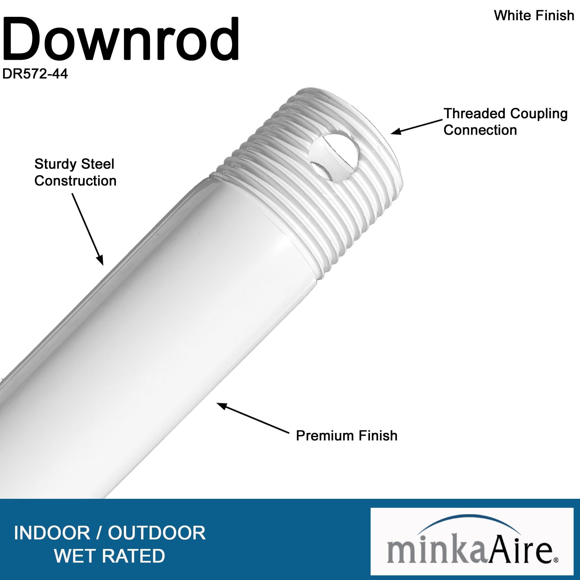 Minka Aire 72 Inch Ceiling Fan Downrod   White   Dr572 44