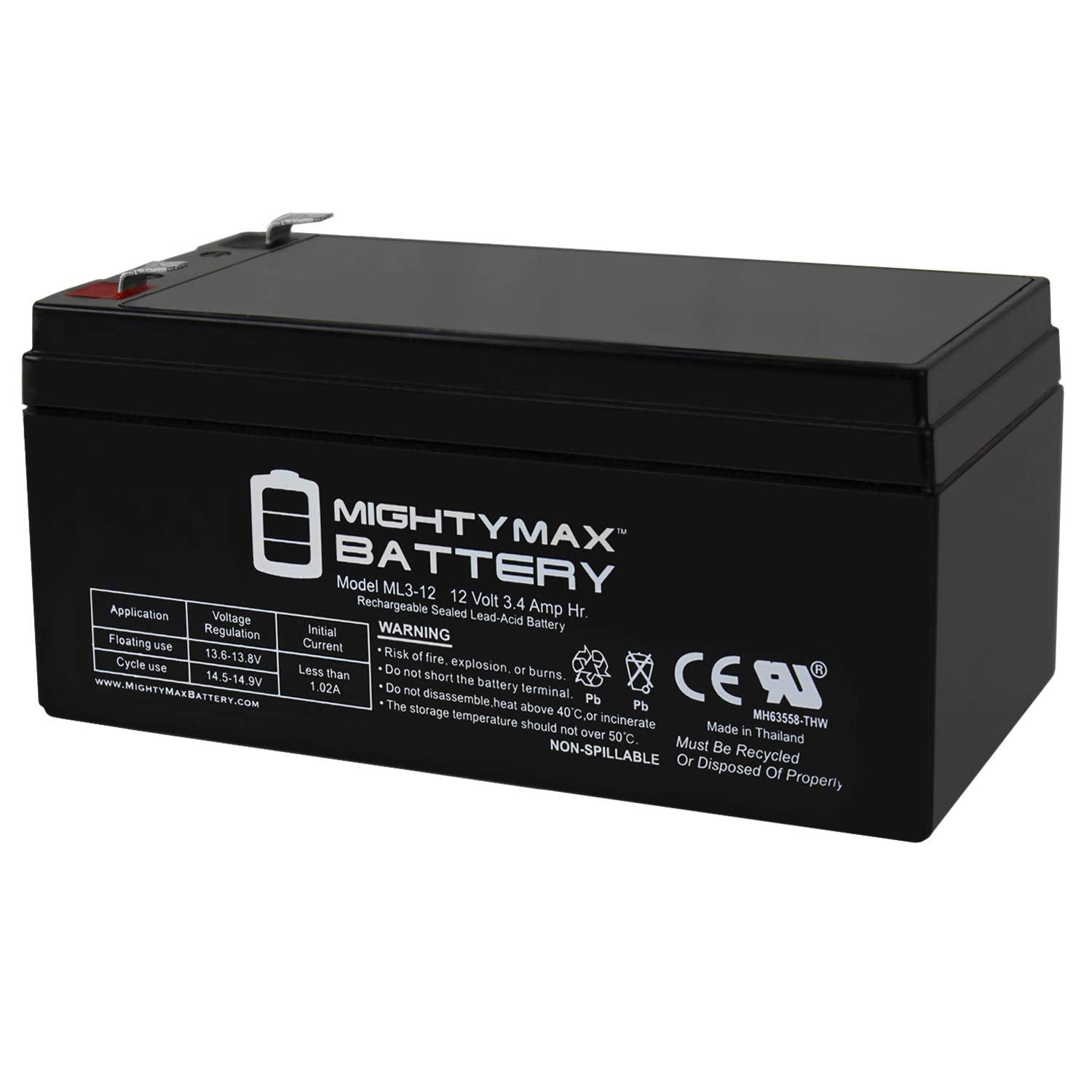 Ml3 12   12 Volt 3 Ah, F1 Terminal, Rechargeable Sla Agm Battery