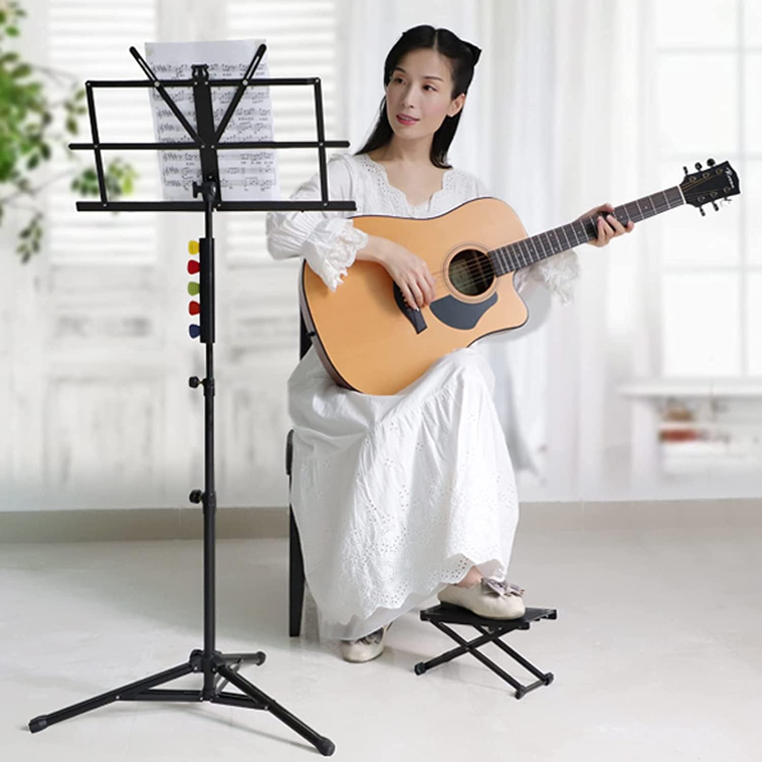 Rayzm Guitar Footrest With Anti-Slip Rubber Pad, Foldable Metal Guitar Footstool For Classical/Acoustic/Electric Guitar, Height