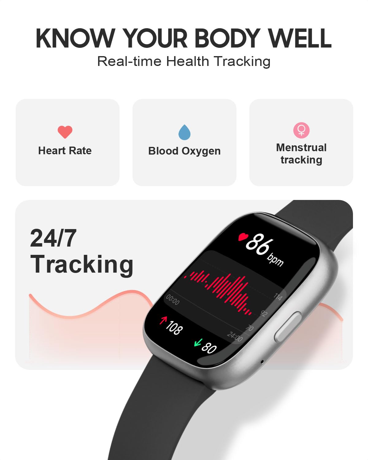 Toobur Smart Watch For Women Men, 1.83'' Fitness Tracker Watch With Heart Rate/Step Tracker/Pedometer/Sleep, Ip68 Waterproof Sma