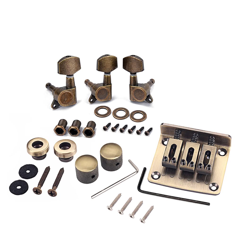 Ogdni Saddle Bridge Tuning Pegs Bronze Combo Kits Parts Control Knobs Strap Locks Wrenches Screws Washers For 3 String Cigar Box