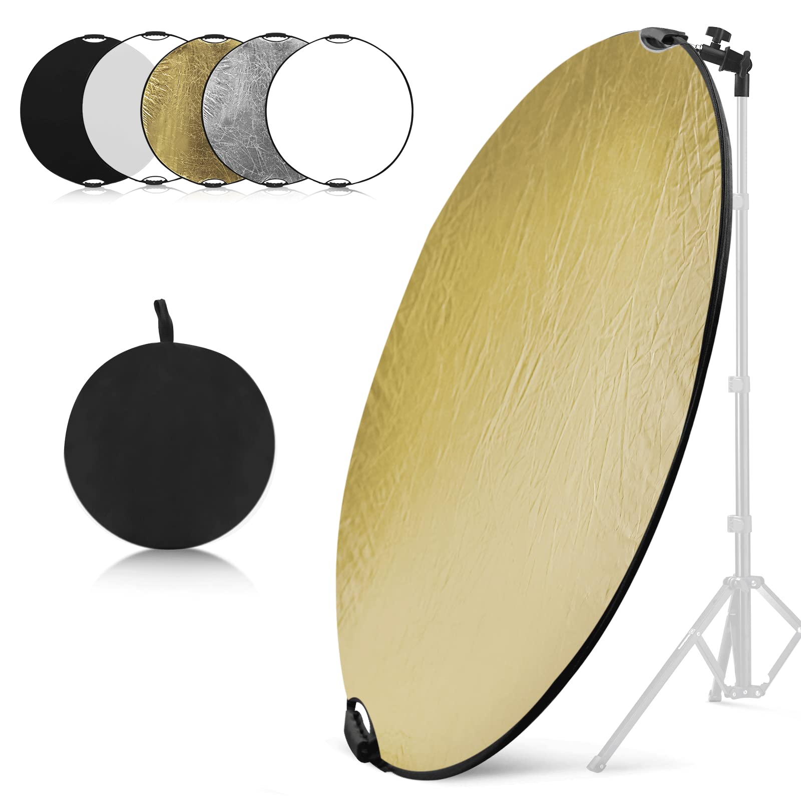 Wellmaking 43Inch/110Cm Photography Light Reflector, Portable Foldable 5 In 1 Diffuser Reflectors With Bag & Tilt Adapter For St