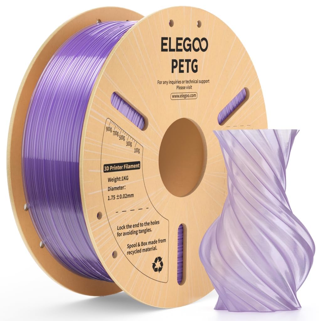 ELEGOO PETG Filament 1.75mm Transparent Purple 1KG, Translucent 3D Printer Filament High Precision, Strong & Durable 1kg Spool(2