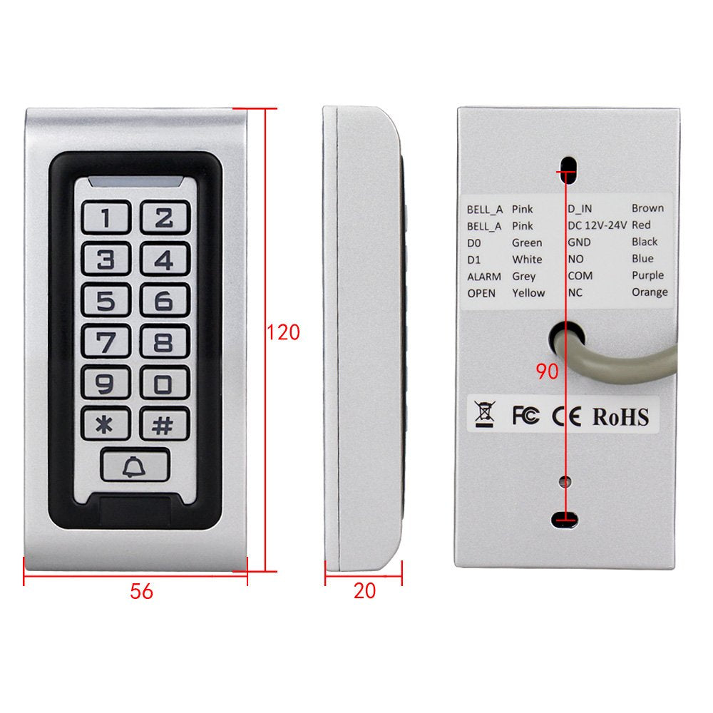 Hfeng Door Access Control System Kit Ip68 Rfid Keypad Waterproof Outdoor + 180Kg/320Lbs Electromagnetic Electric Magnetic Lock +