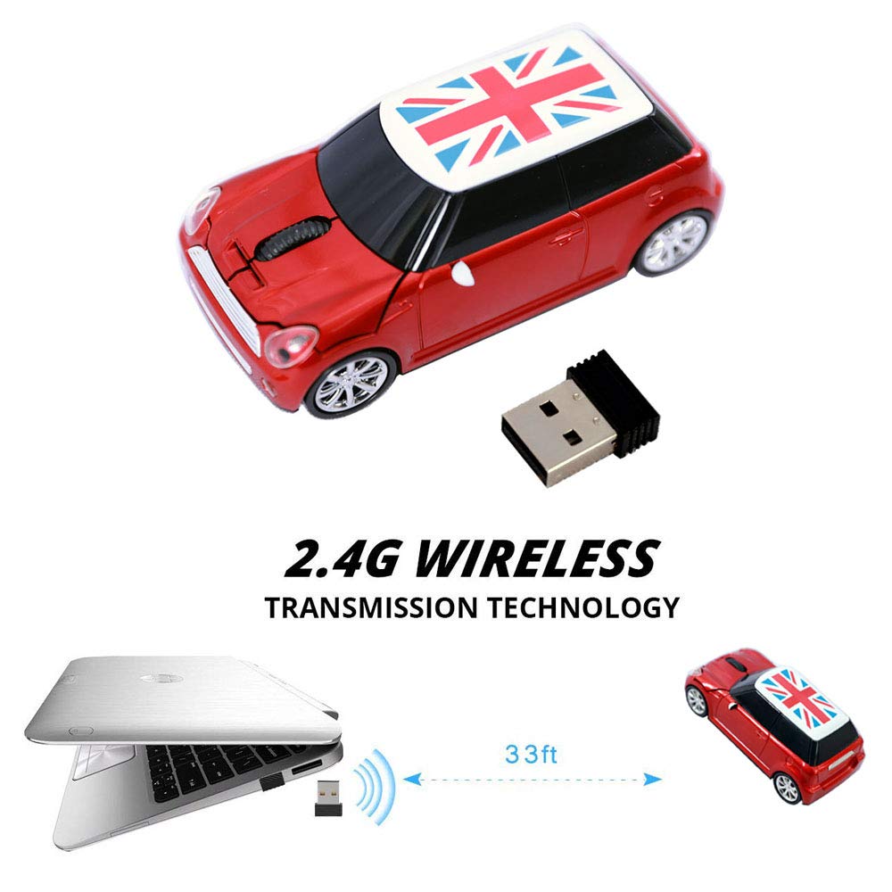 Kamouse Wireless Car Mouse - Cute Mini Cooper-Red USB Optical Gaming Mouse, Model Kam-007, Plastic Material for PC/Notebook