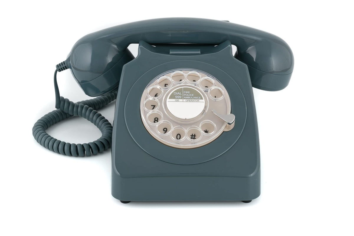 Gpo 746 Rotary 1970S Style Retro Landline Phone   Curly Cord, Authentic Bell Ring (Grey)