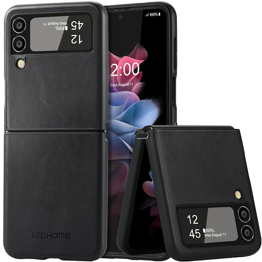 Kezihome Samsung Galaxy Z Flip 4 Case, Samsung Z Flip 4 Genuine Leather Case, Slim Thin Shockproof Full-Body Protective Cover Ph