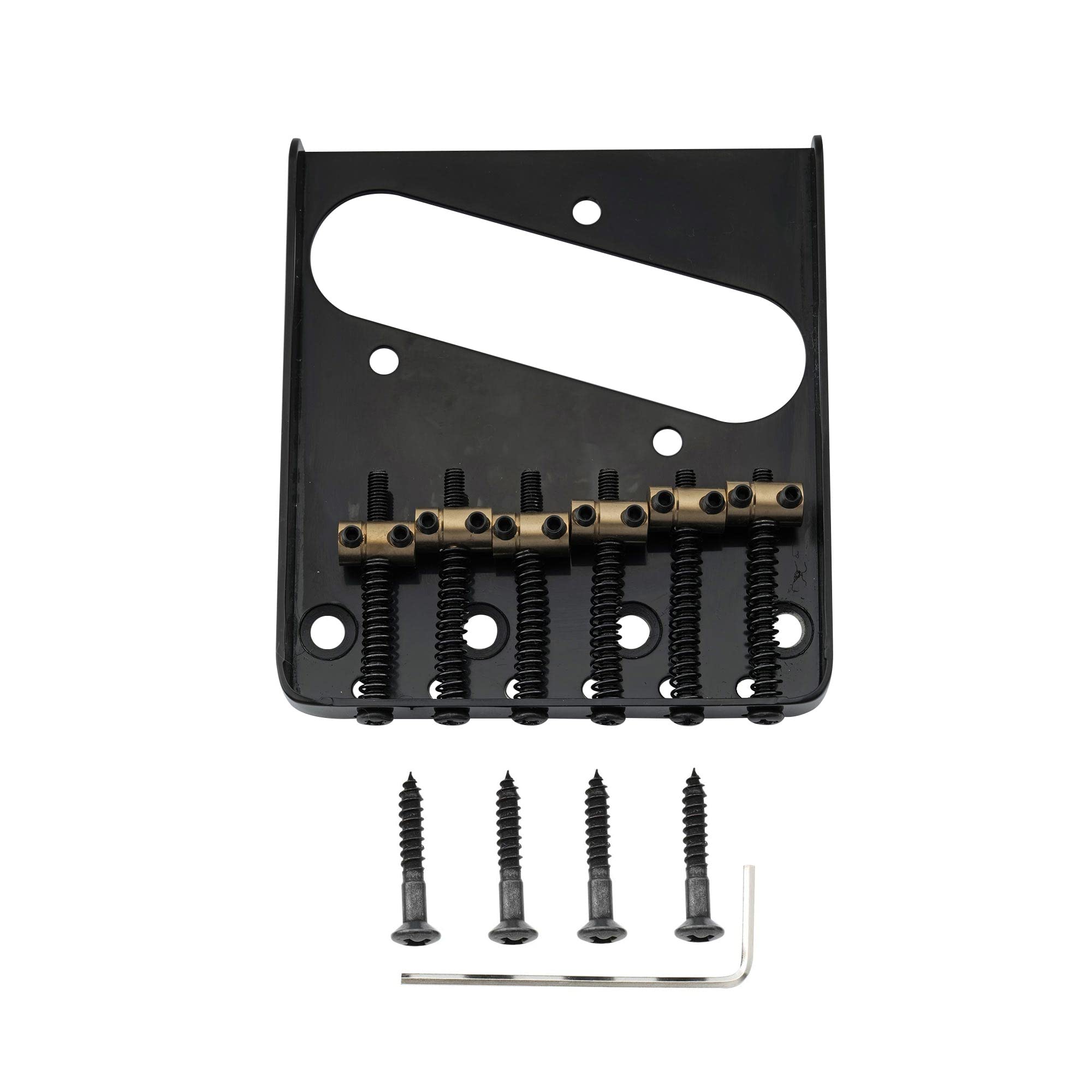Musiclily Pro 54mm Vintage Telecaster Bridge with Barrel Brass 6-Saddle for Squier and Import Tele Style Electric Guitar, Black