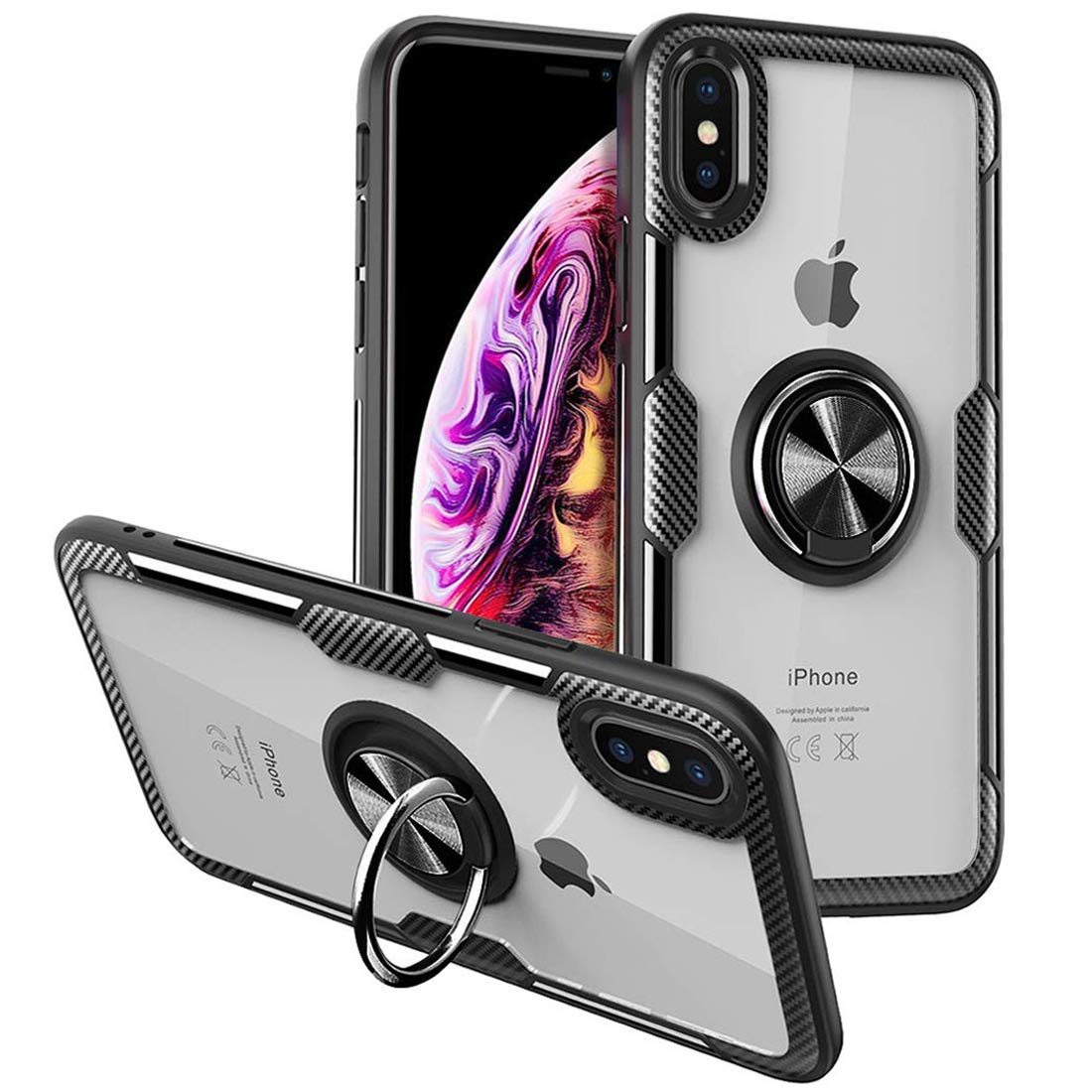 Movoyee Case For Iphone Xs Max Case Clear With Design,360 Roating Protective Iphone Xs Max Phone Case Stand Ring Holder Magnetic