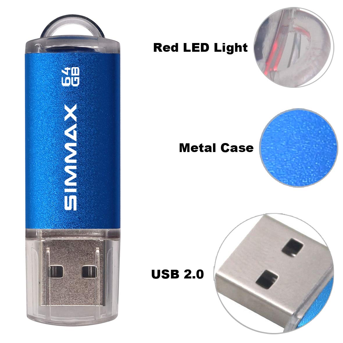 Simmax Memory Stick 64Gb Usb 2.0 Flash Drives Thumb Drive Pen Drive (64Gb Blue)