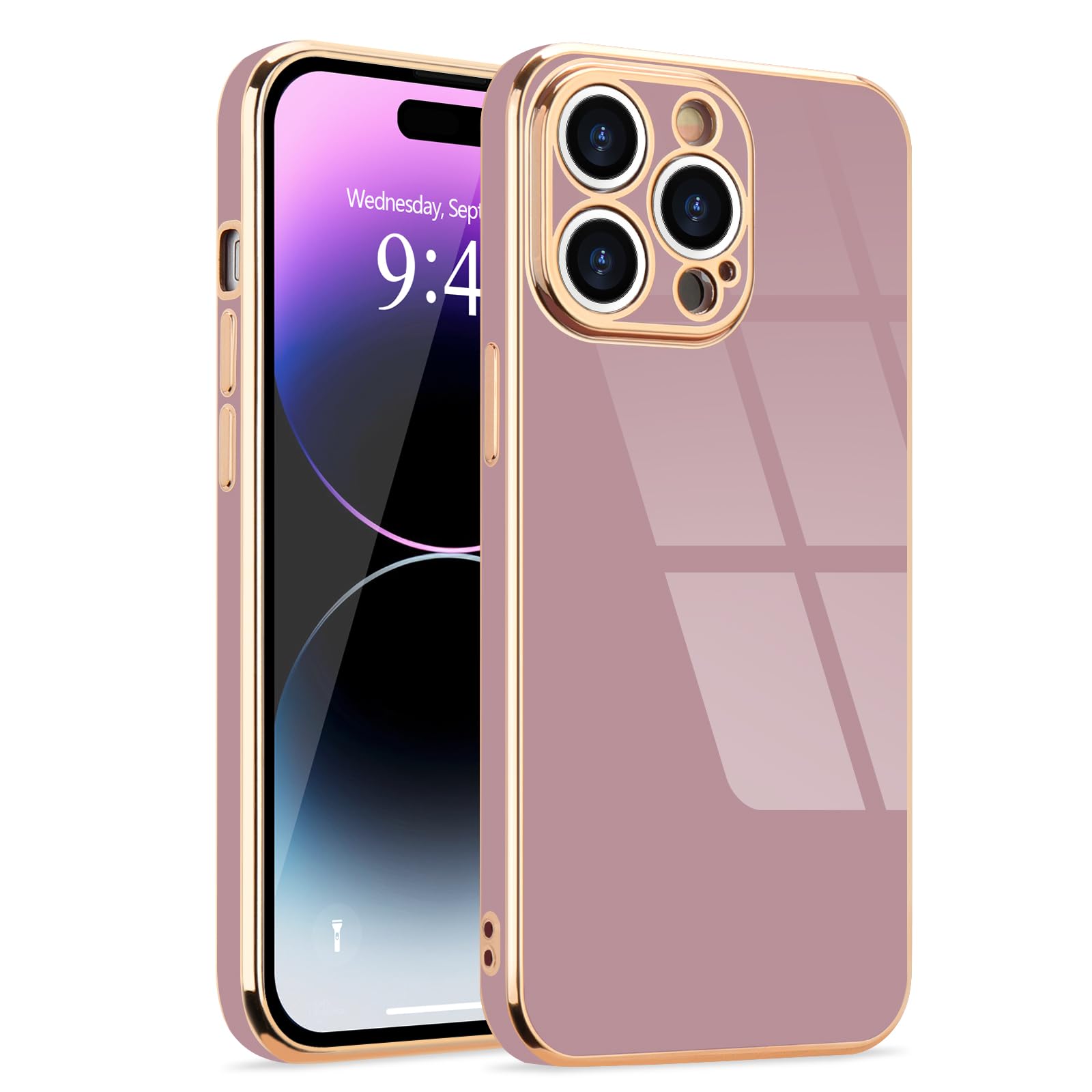 Lafunda For Iphone 14 Pro Max Case, Cute Slim Soft Silicone For Women Girls Luxury Pretty Plating Bumper Cover Lens Camera Prote