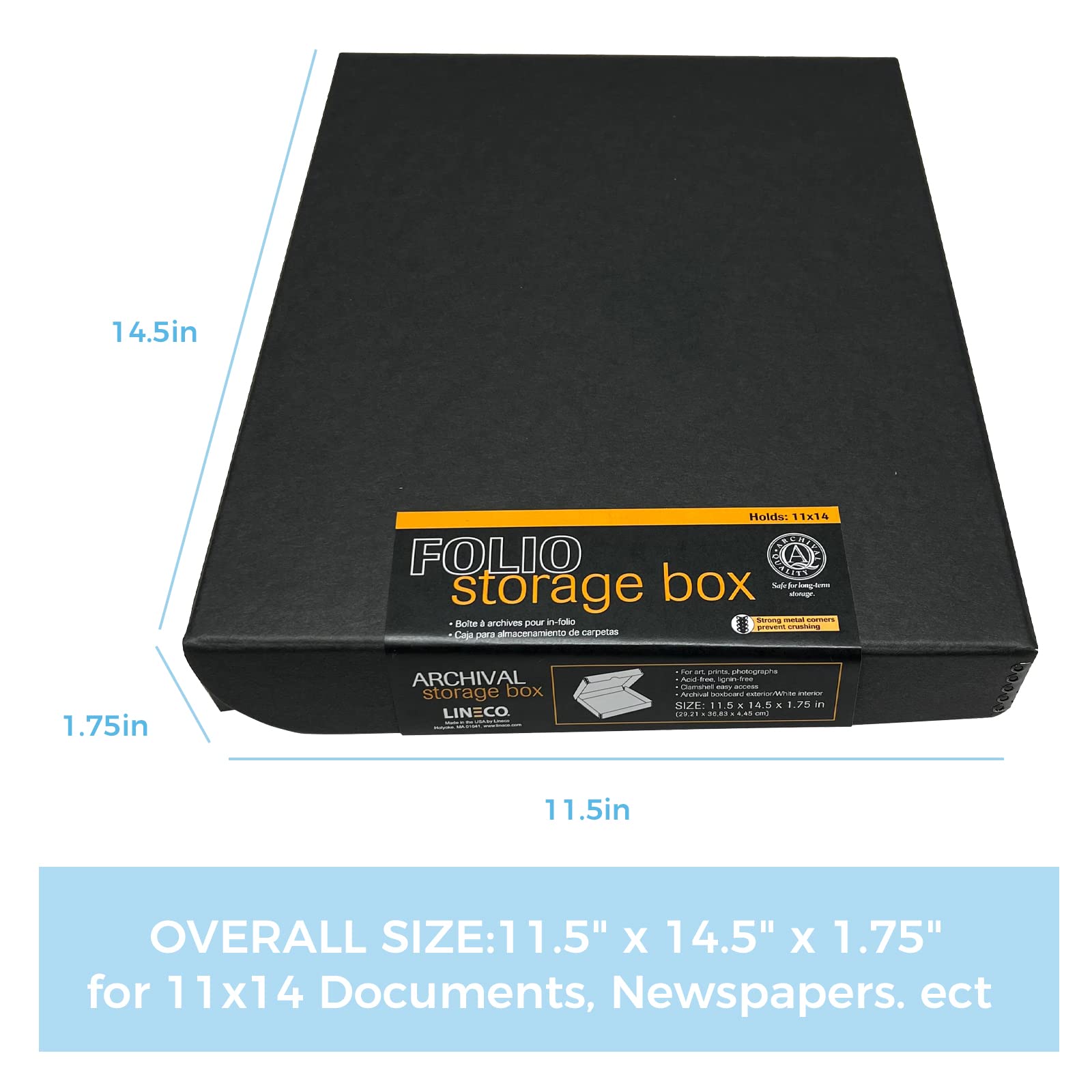 Lineco 11X14 Black Clamshell Archival Folio Storage Box. Acid Free With Metal Edge, Preserve Photos Or Documents, Crafts, Diy. (Pack Of 2)